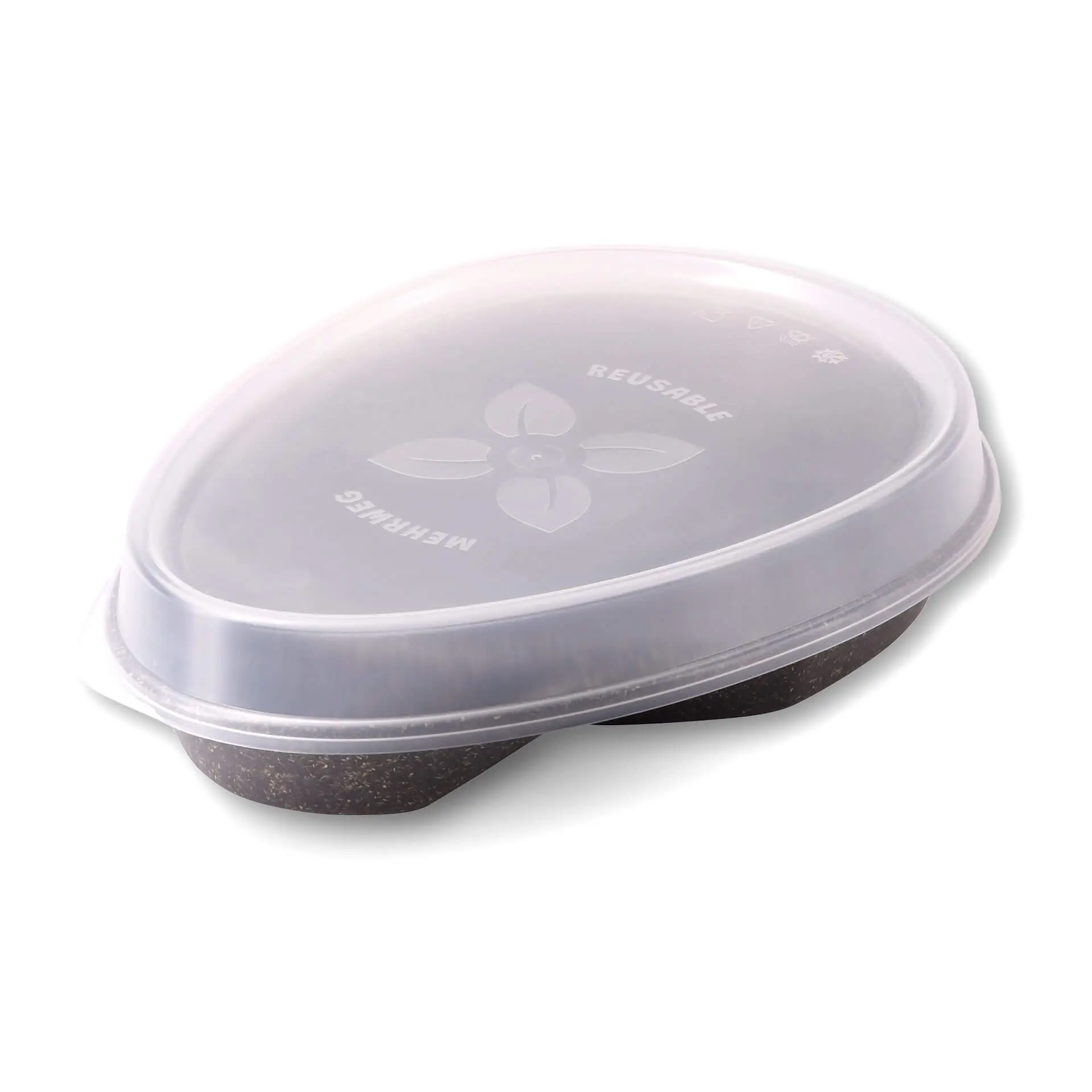 Reusable divided plates "merways Plate" 27.5 × 20 × 3.5 cm, 2 compartments, teardrop, pepper / grey dfc008581-mehrweg-menueteller-merways-plate-275-x-20-x-35-cm-2-kammern-tropfenfoermig-pfeffer-grau-5