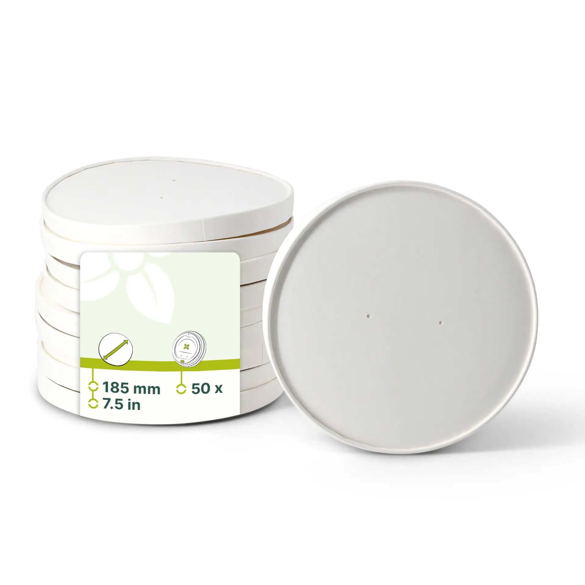 Cardboard lid with membrane (coated) Ø 185 mm, white, round (for paper bowls)