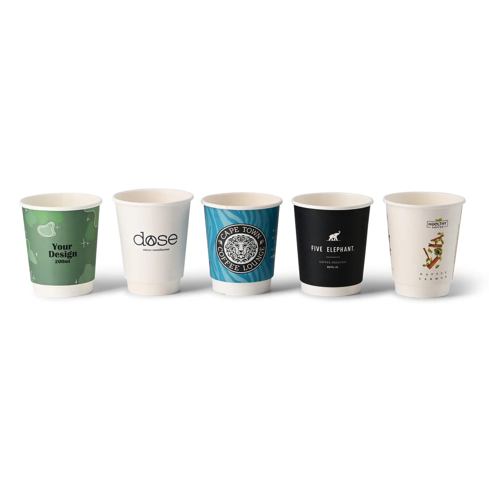 Custom Printed Paper Cups (Double-Walled) 200 ml / 8 oz, double-walled, white, matt, water-based barrier