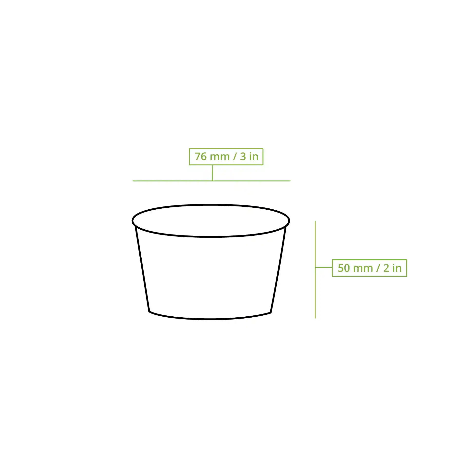 Schematic drawing of a cardboard ice cream cup with dimensions 76 mm diameter and 50 mm height.