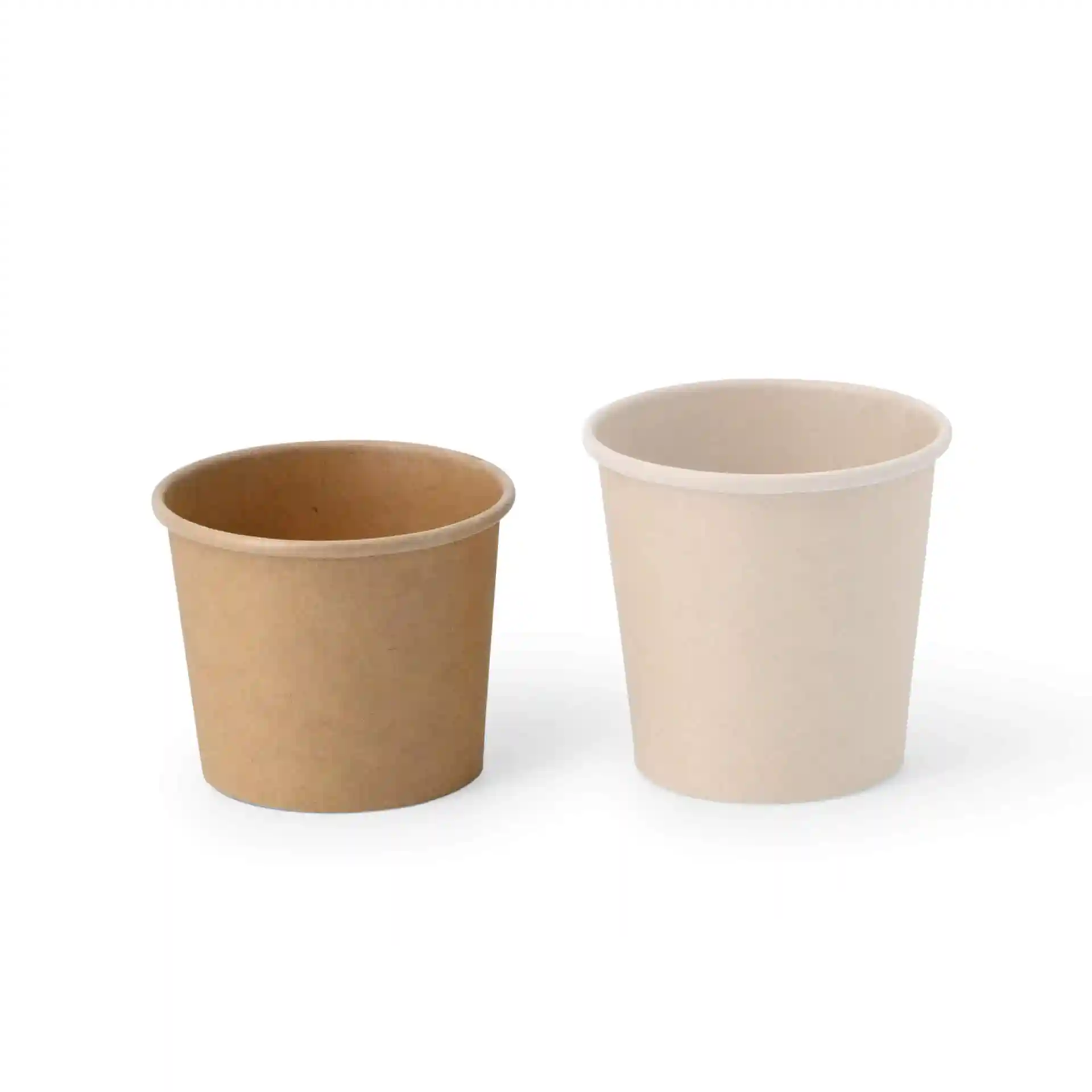 Two paper portion cups, one brown and one unbleached, both with a diameter of 62 mm and a height of 47 mm.