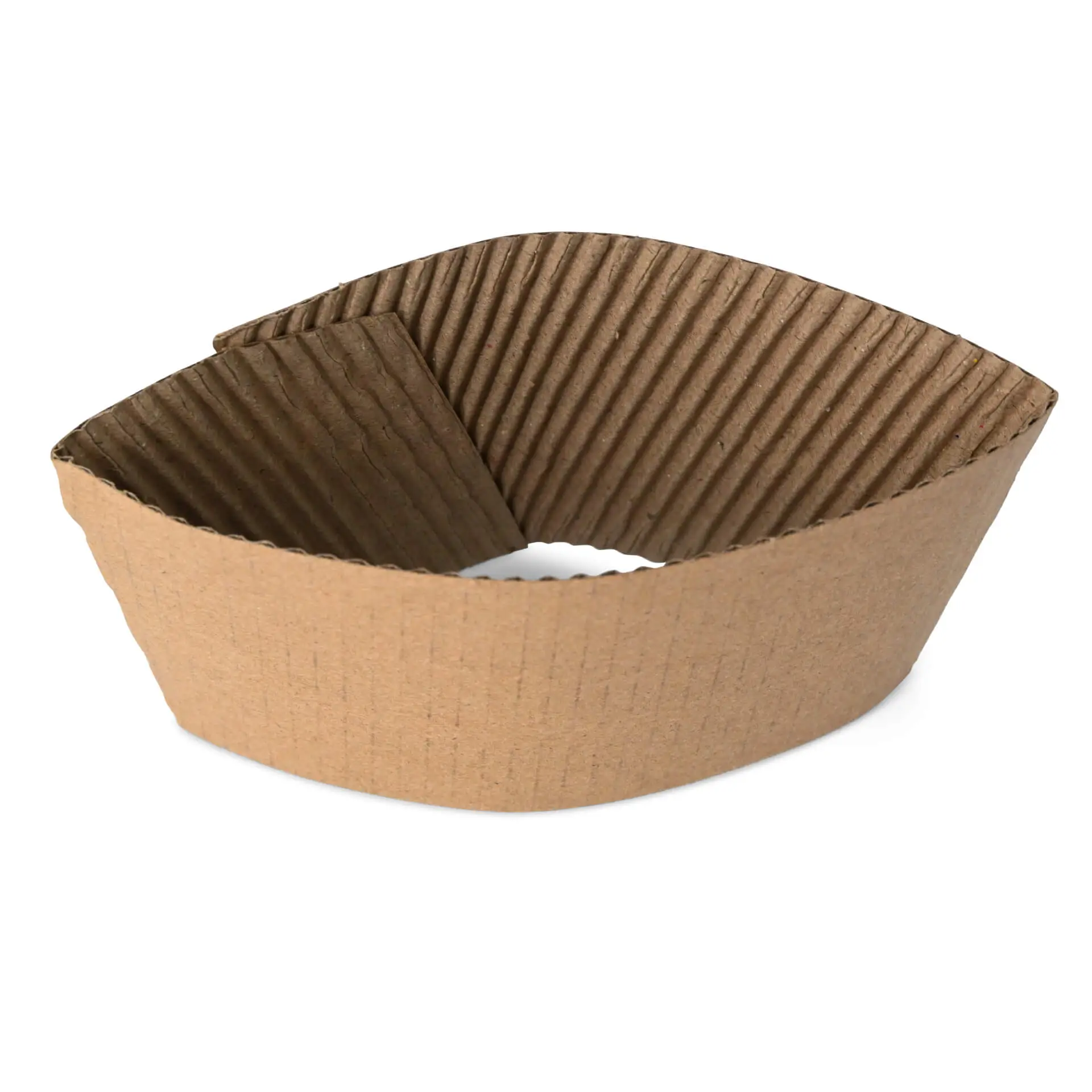Brown cardboard cup sleeve with inner ripple texture, designed for 300, 400, or 500 ml paper cups.