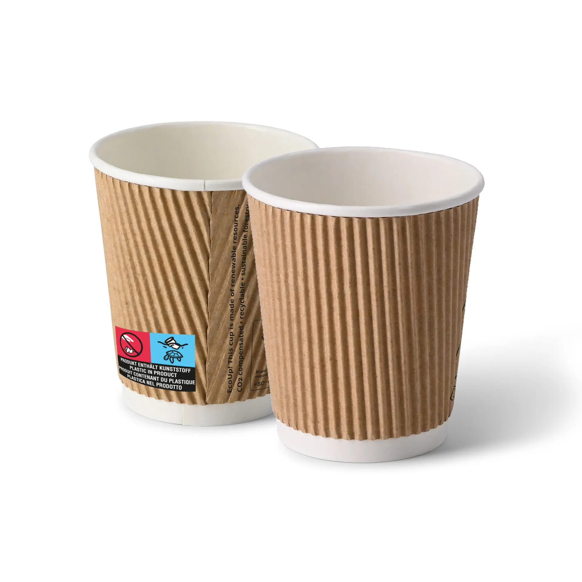 8 oz Take away coffee cups (coated) / Ripple cups, Ø 80 mm, brown, inner white