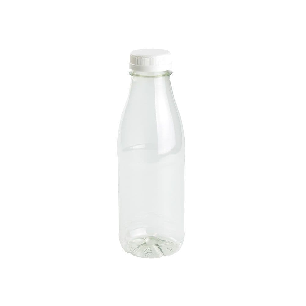 rPET-Flaschen 500 ml, klar, Deckel weiß