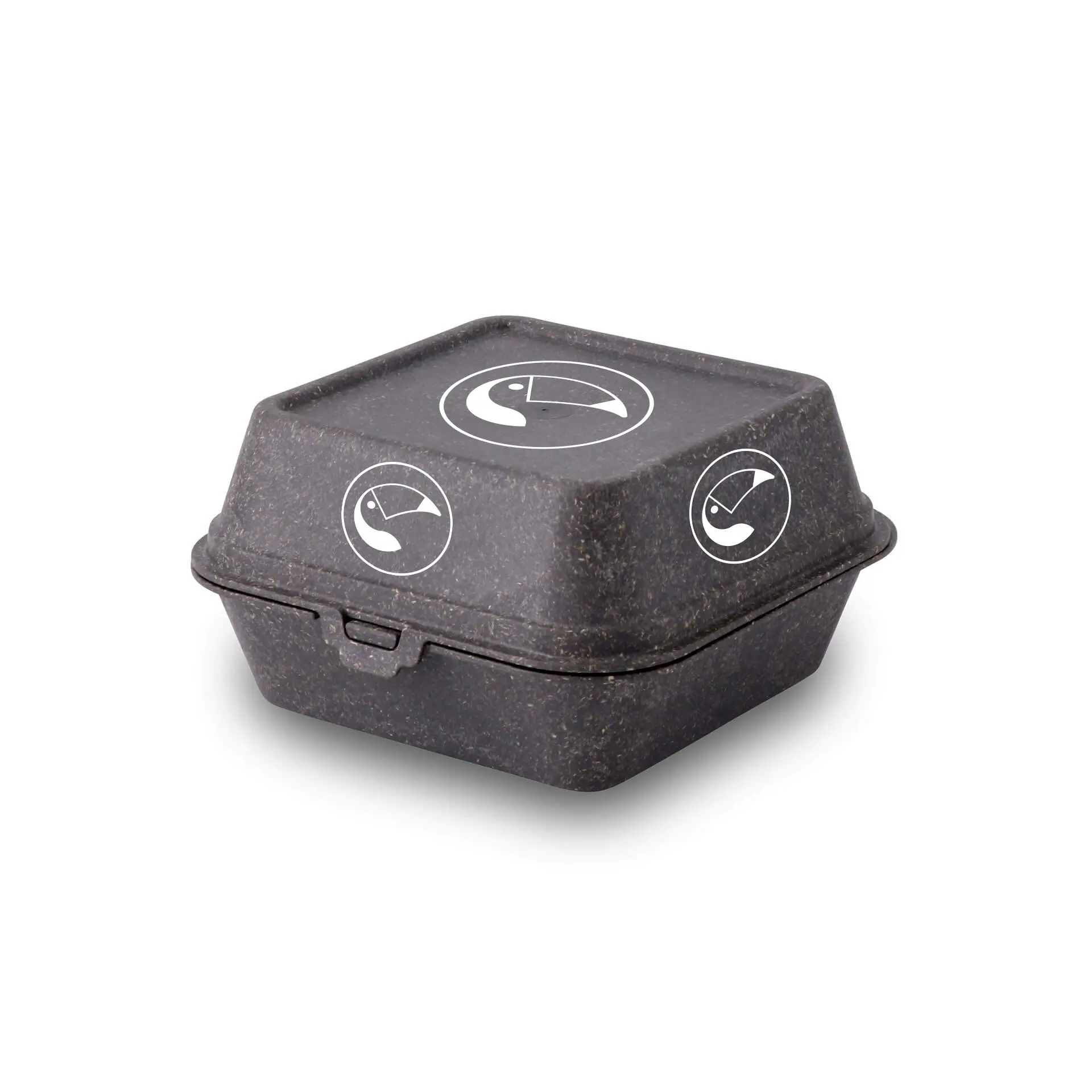 Printed reusable burger boxes, 16 x 15 x 8.5 cm, grey, four-sided