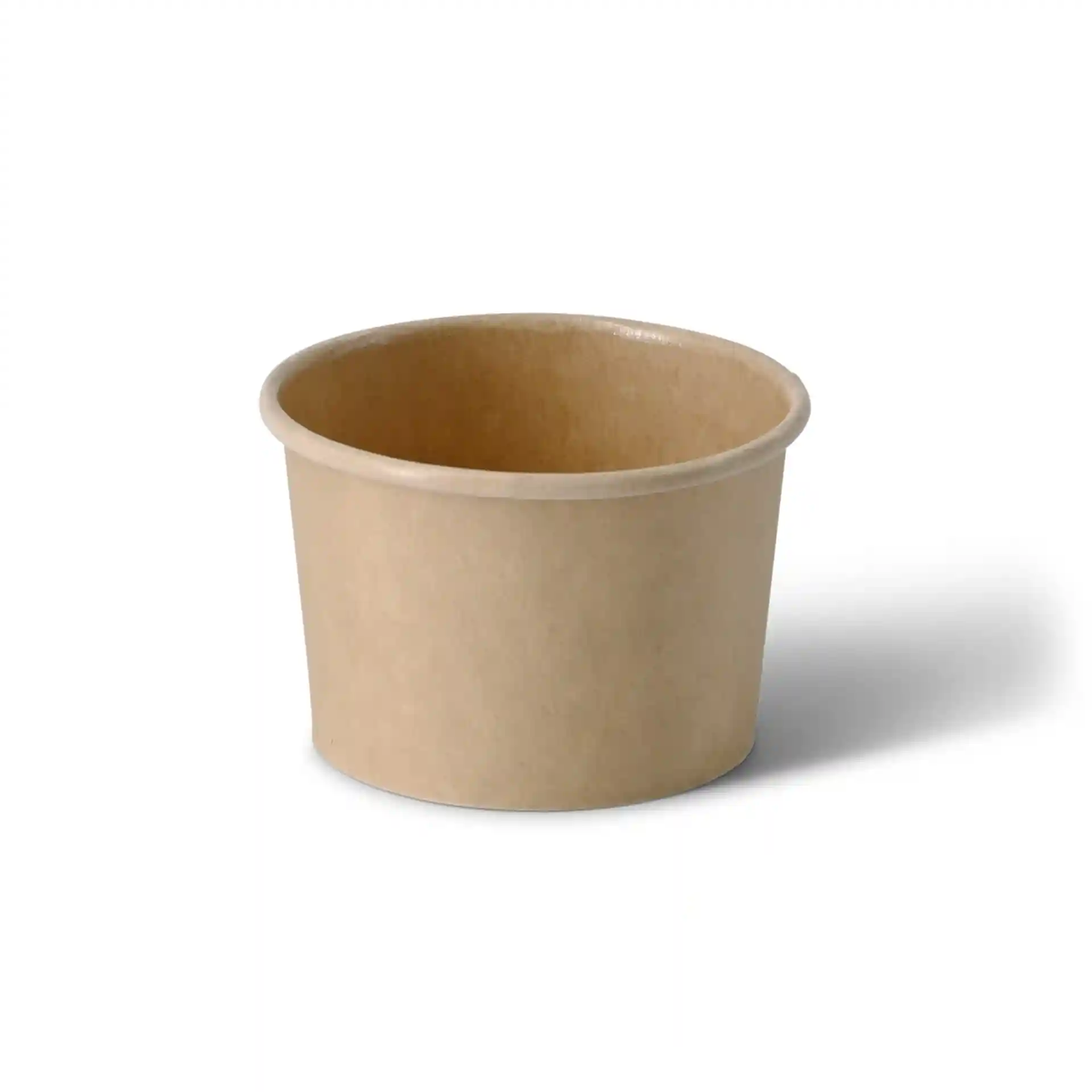 Round brown cardboard deli container with a height of 40 mm and a top diameter of 62 mm.