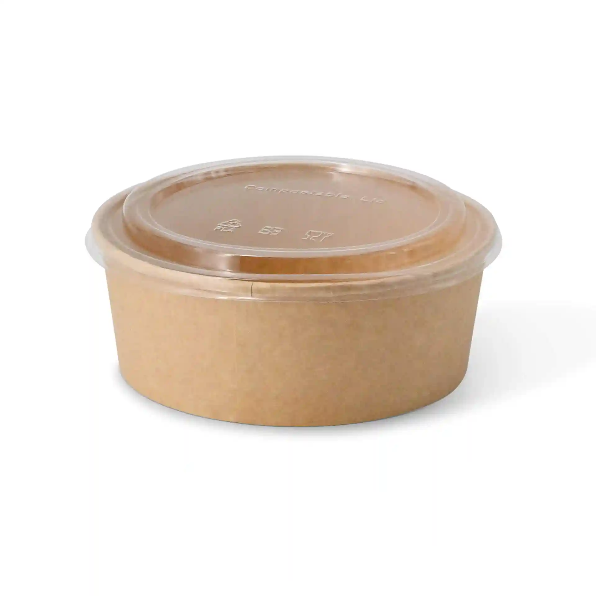 Round cup with a transparent PLA lid, featuring a brown paper base and a height of 17 mm.