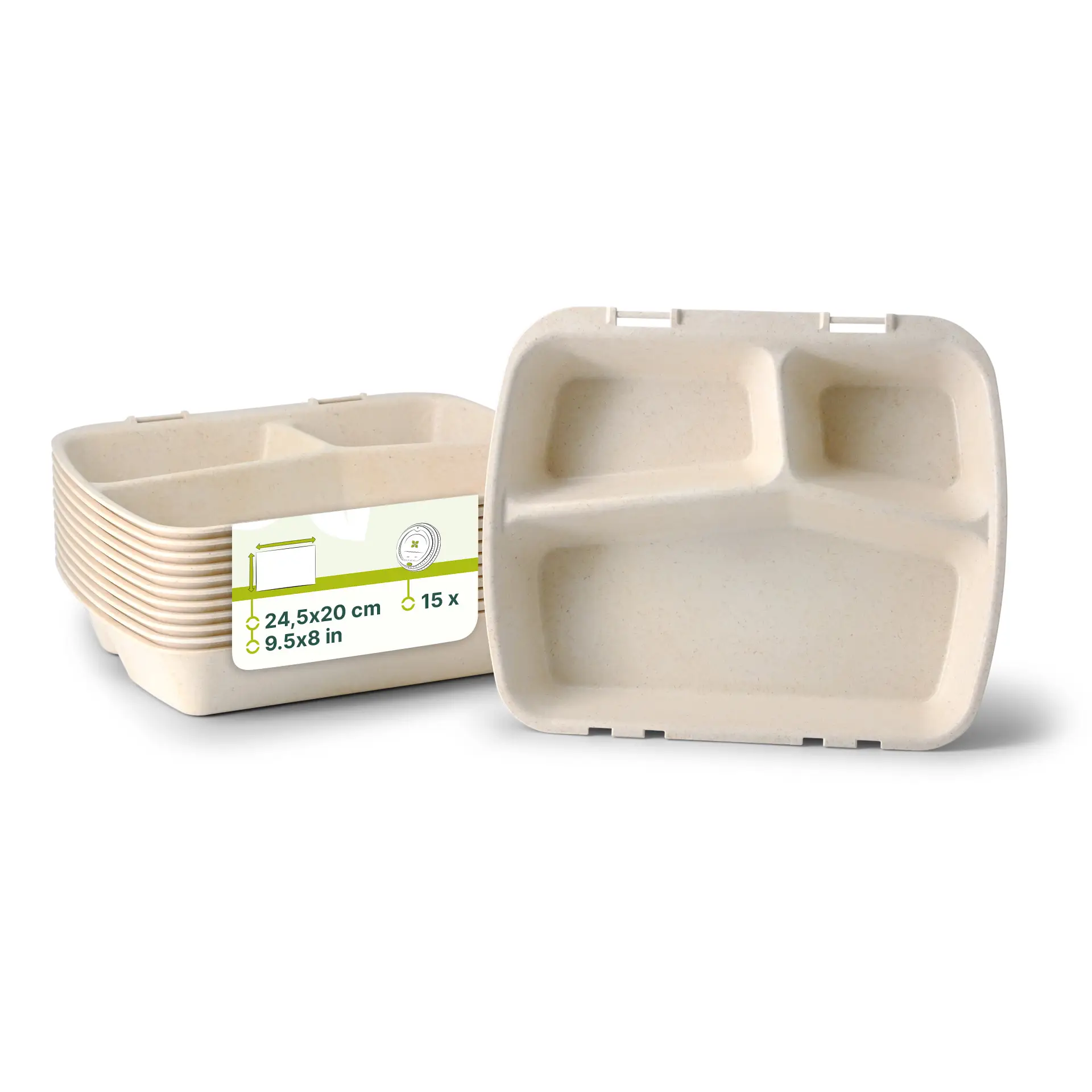 Reusable meal container "merways Box" 24.5 x 20 x 4.5 cm, 3 compartments, HP4/2, cashew / creamy white Reusable meal container "merways Box" 24.5 x 20 x 4.5 cm, 3 compartments, HP4/2, cashew / creamy white