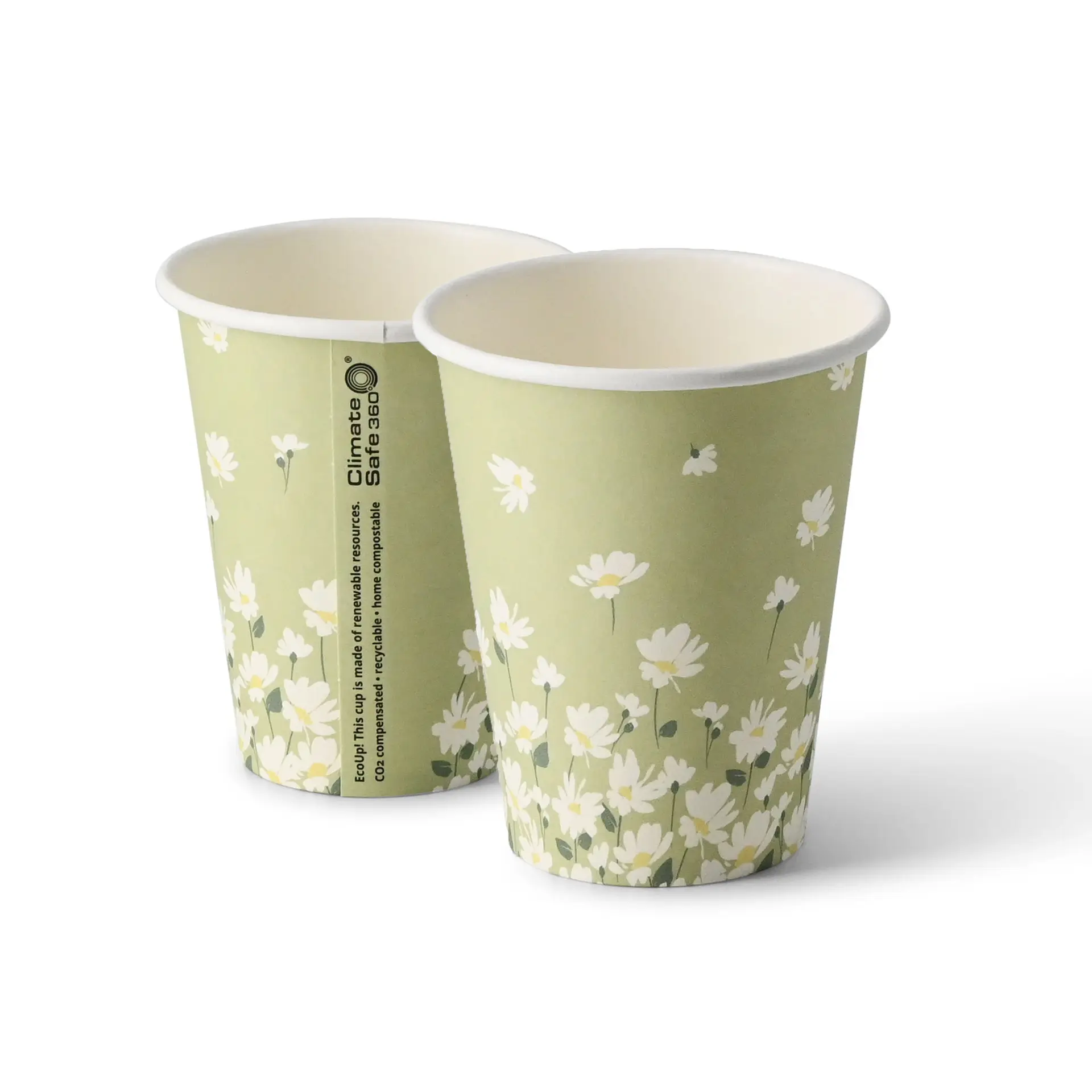 8 oz Paper cups spring 'Daisies' single wall, Ø 80 mm, green