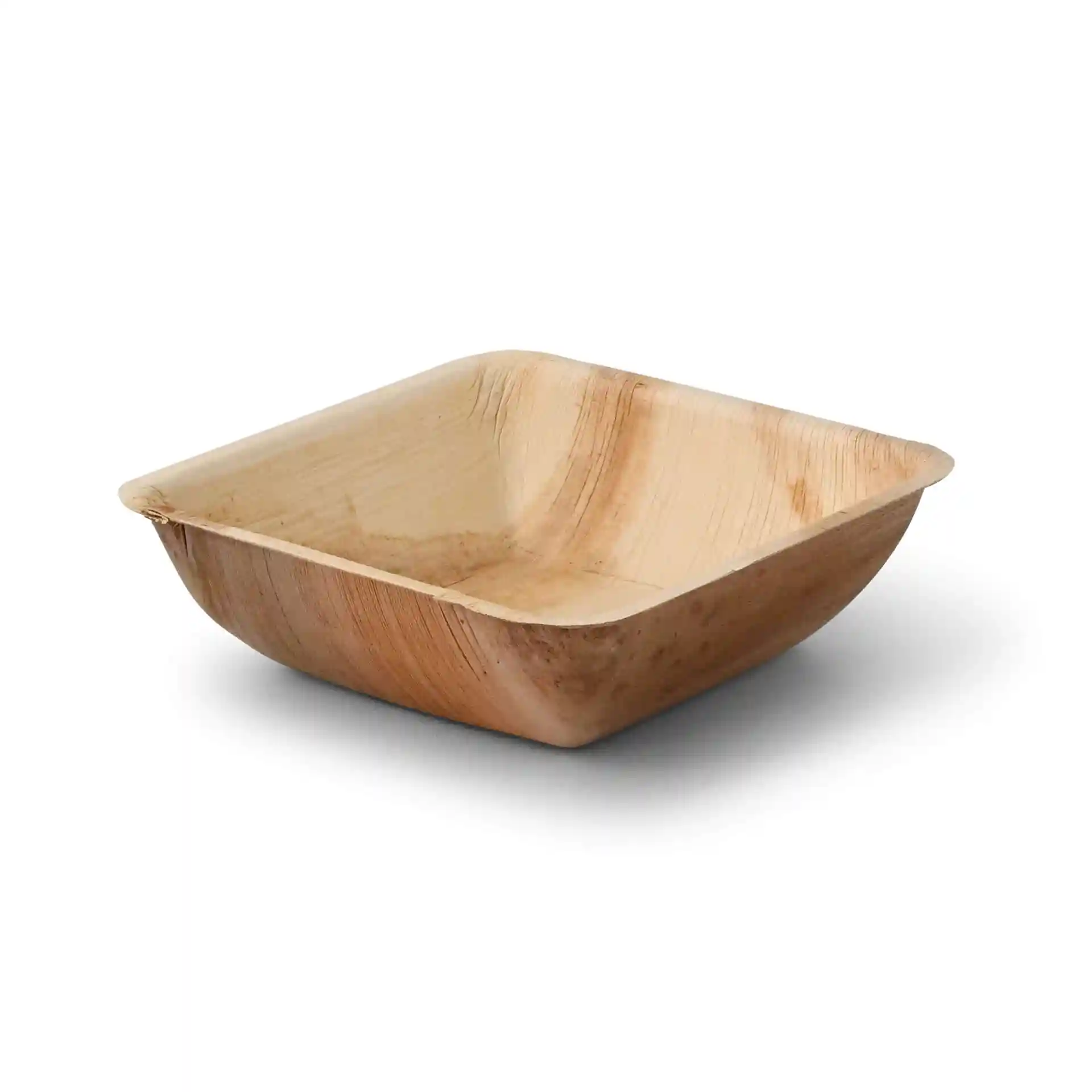Square palm leaf bowl with a grain texture, measuring 180 mm in length and 54 mm in height.