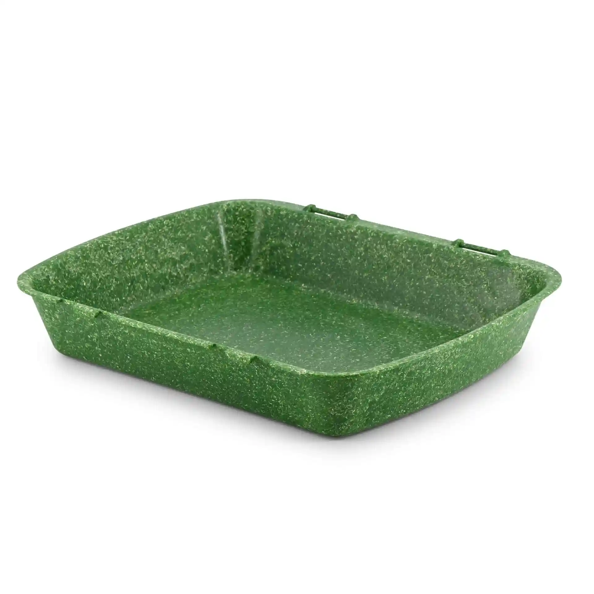 Rectangular green reusable menu container measuring 24.5 x 20 x 4.5 cm made from a bio compound material.