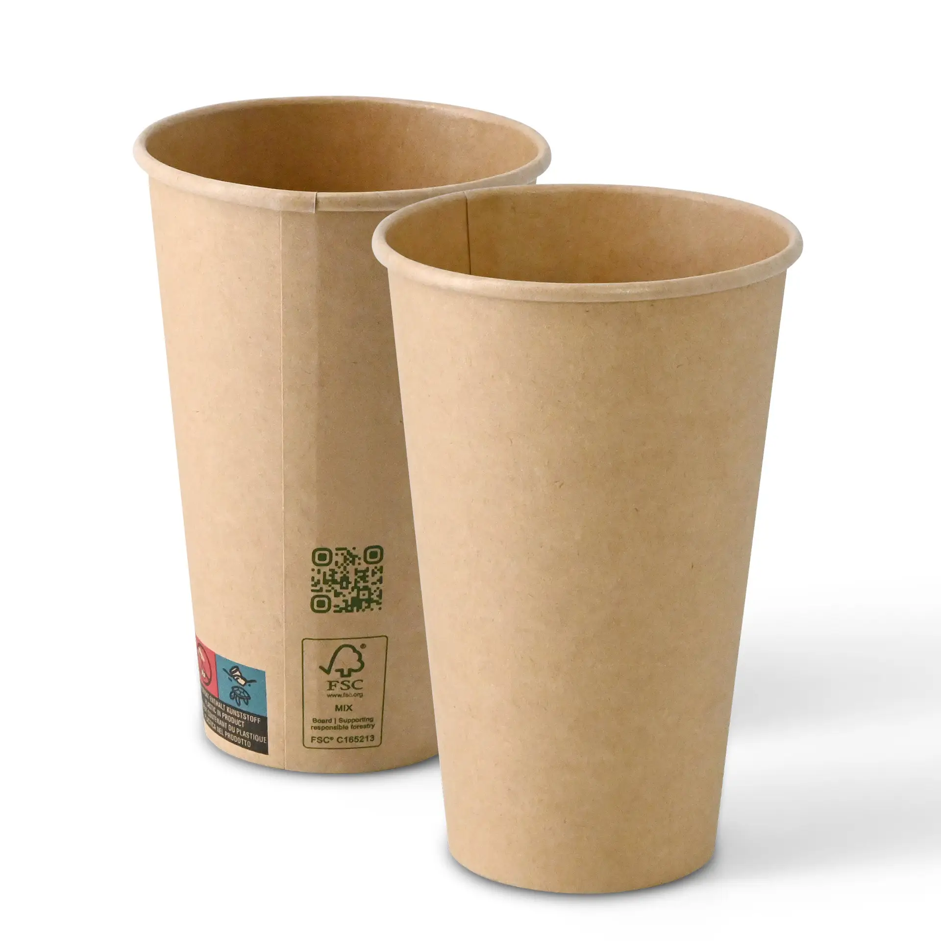 Brown paper cup with a single wall, 400 ml capacity, and a diameter of 90 mm, shown from two angles.