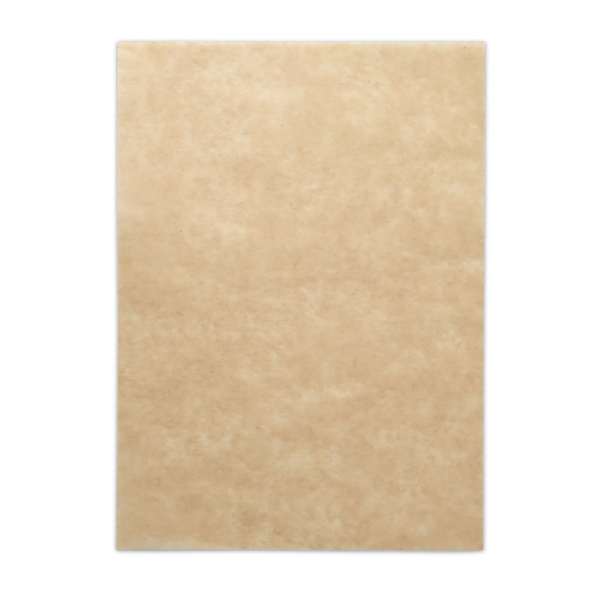 Brown greaseproof wrapping paper, pre-cut, measures 18 x 25 cm, suitable for hot, cold, and greasy foods.