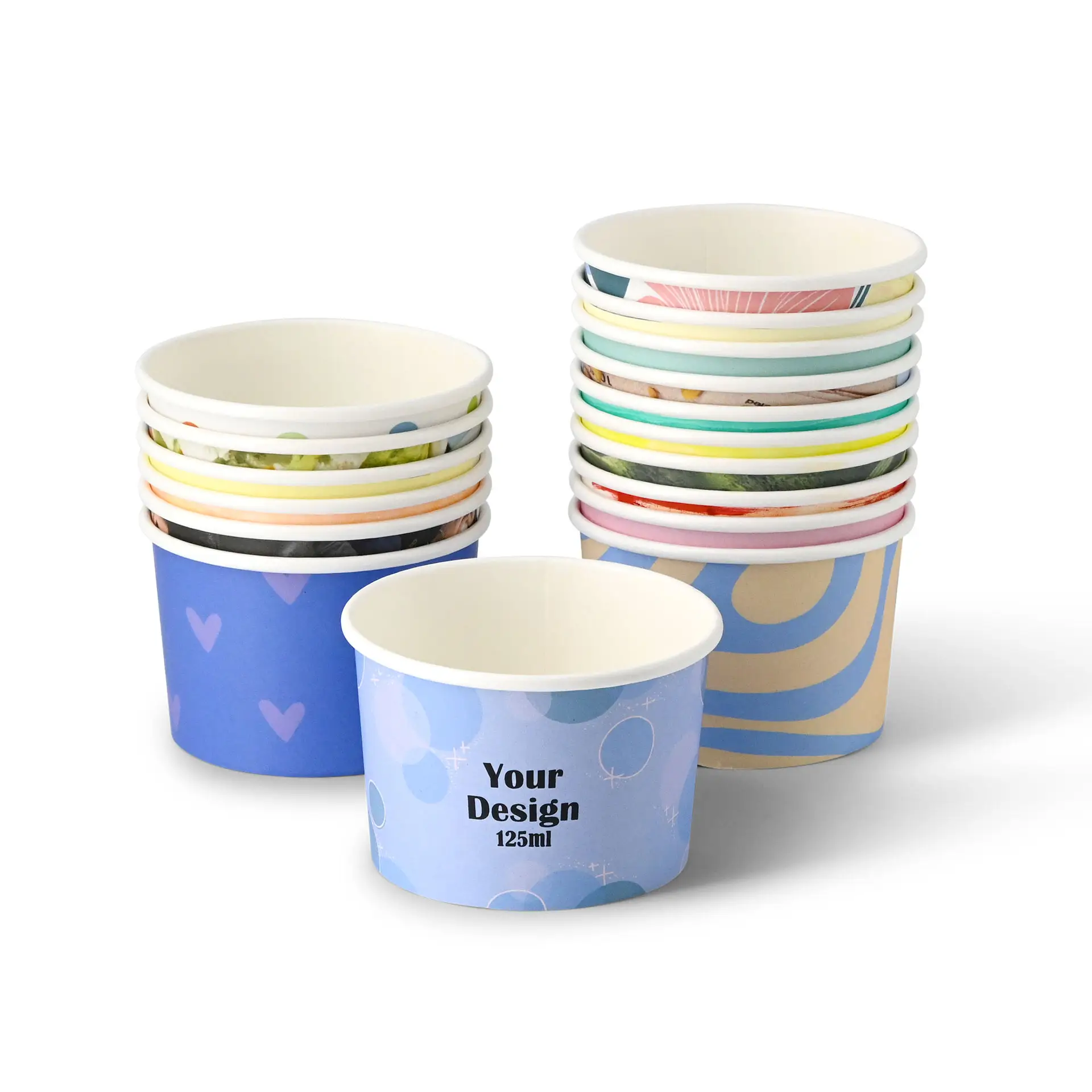 Custom printed ice cream cup, 125 ml / 5 oz, white, PLA-coated Custom printed ice cream cup, 125 ml / 5 oz, white, PLA-coated
