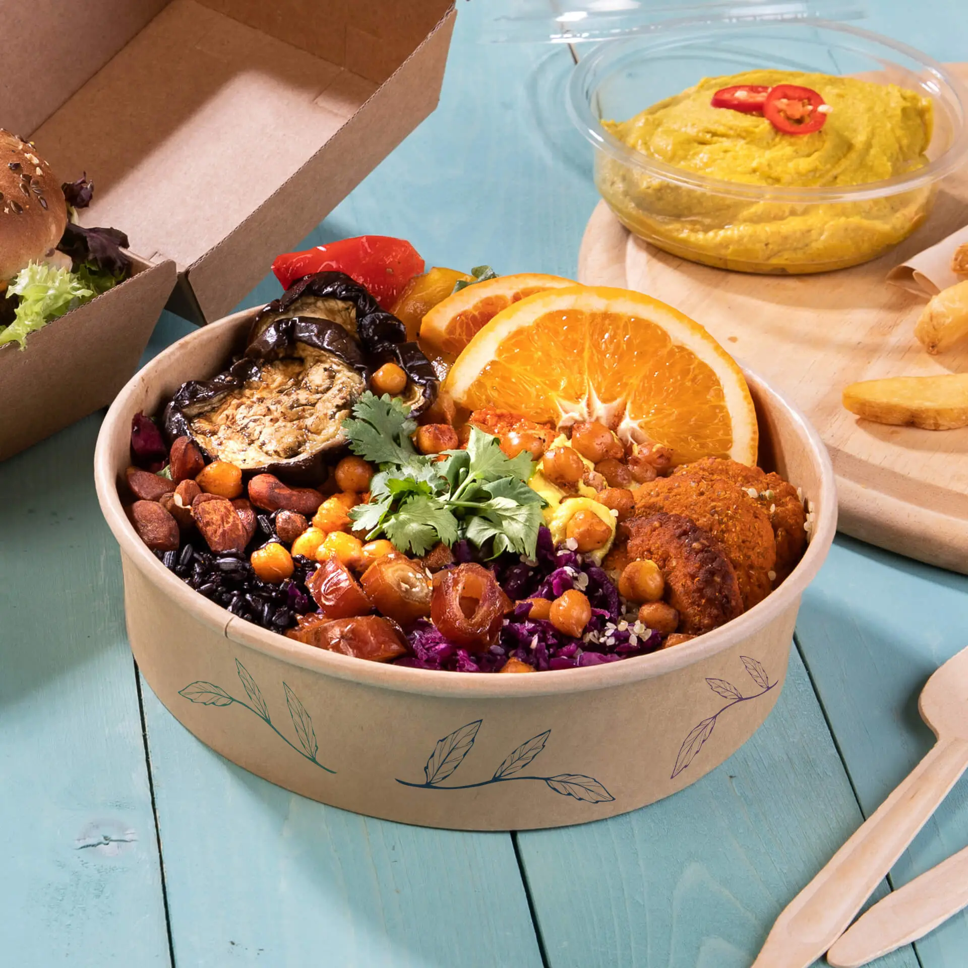 Custom salad bowls / Printed bowls, 700 ml, Ø 185 mm, brown, PE-coated