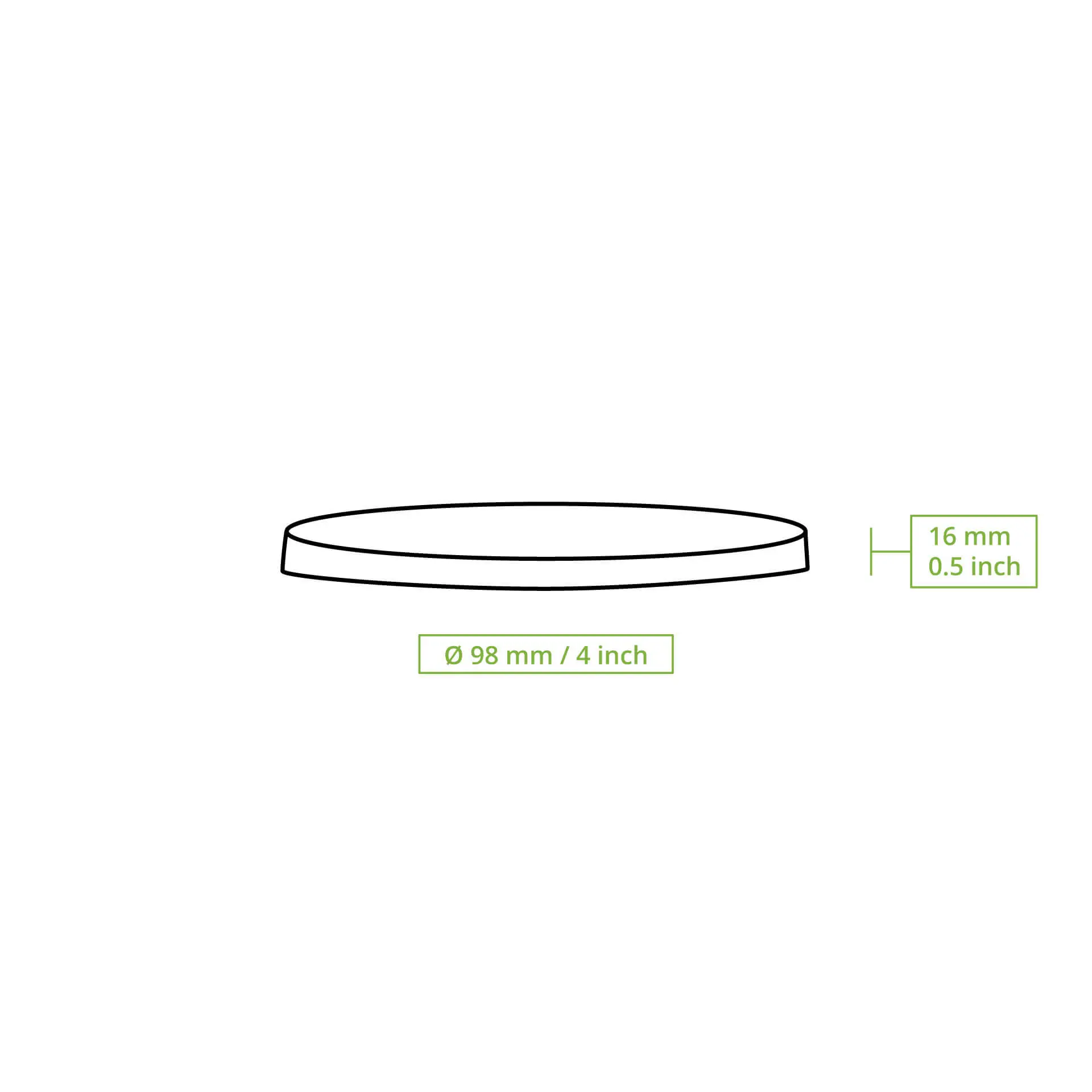 Schematic drawing of a white cardboard lid with a diameter of 100 mm and a height of 17 mm.