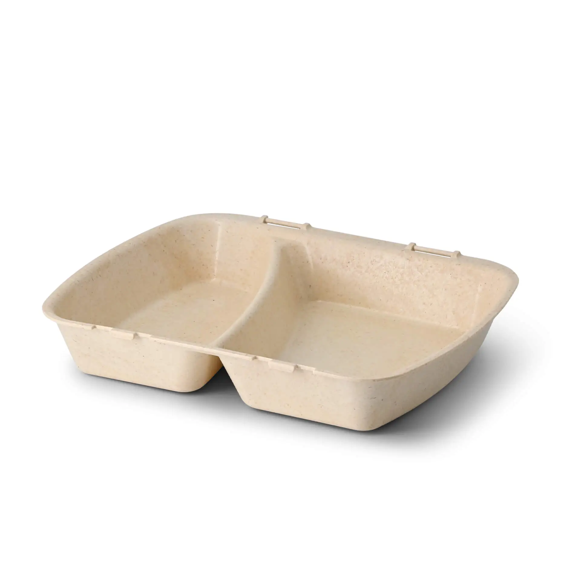 Reusable meal containers "merways Box" 24.5 x 20 x 4.5 cm, 2 compartments, HP4/2, cashew / creamy white dfc008431-mehrweg-menue-behaelter-merways-box-245-x-20-x-45-cm-2-kammern-hp42-cashew-creme-weiss-1