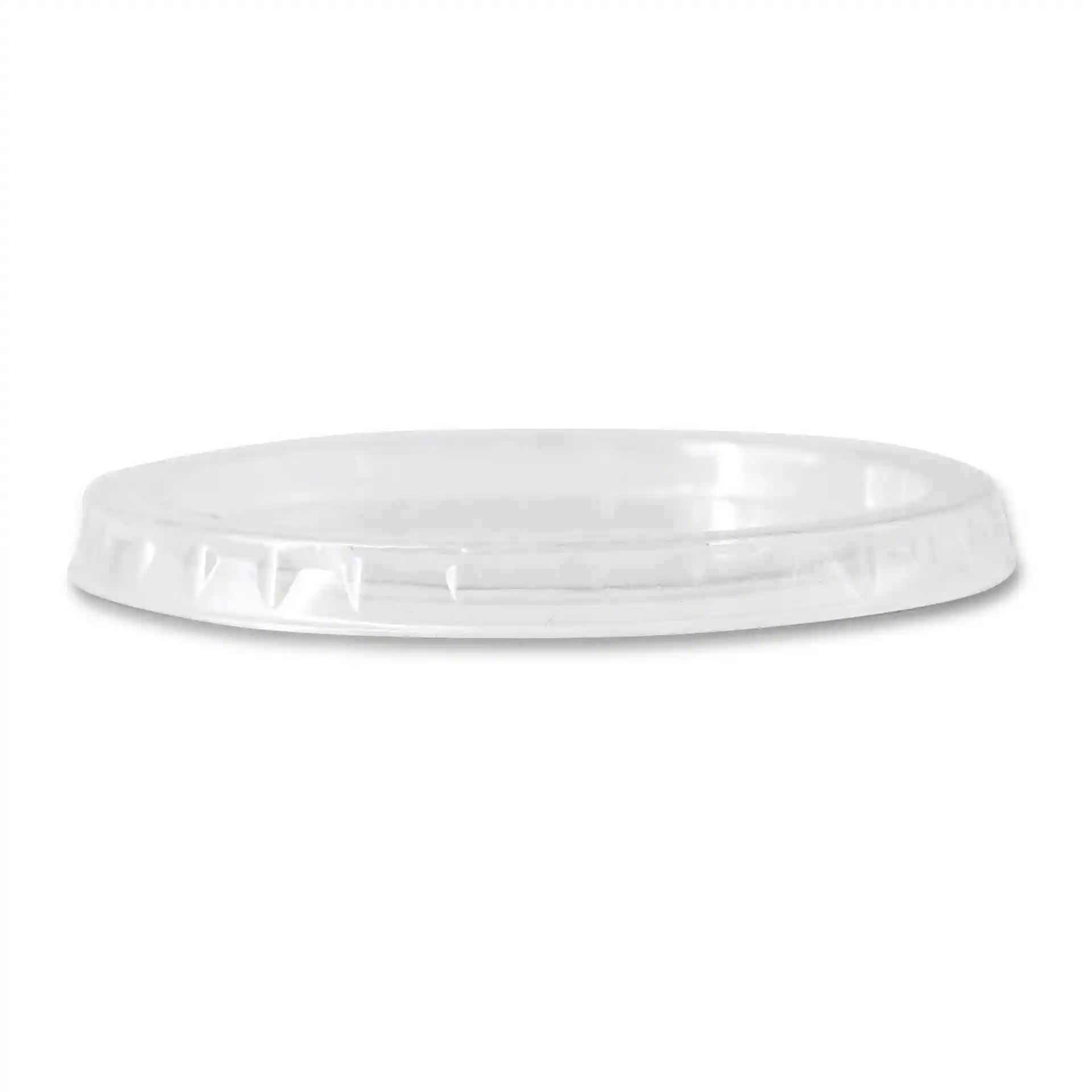 Transparent round PLA lid with a diameter of 70 mm and a slightly wider bottom diameter of 74 mm.
