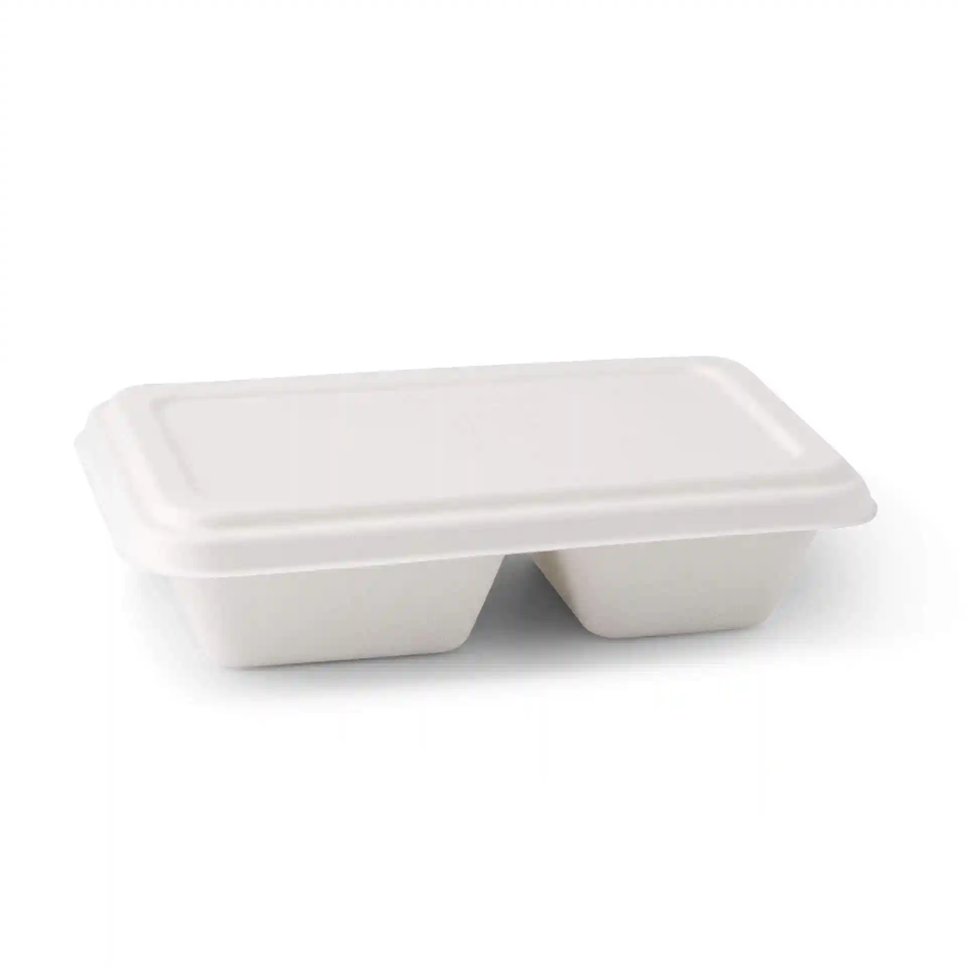 White rectangular sugarcane lid for menu trays, measuring 23 x 14.5 cm, with a height of 17 mm.