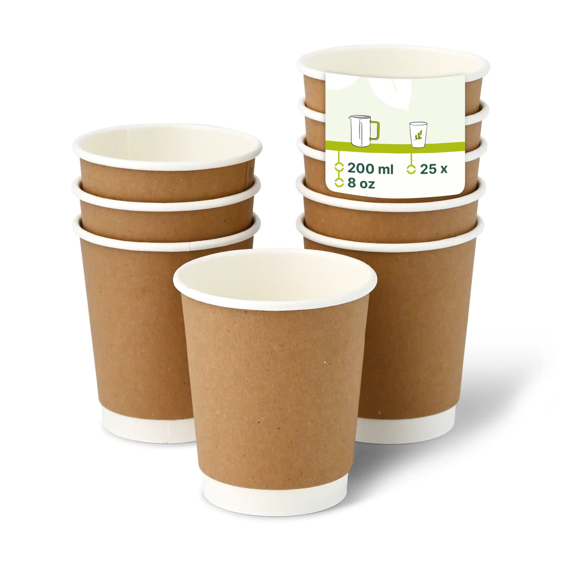 8 oz Takeaway coffee cups double wall, Ø 80 mm, kraft dhd048721-coffee-to-go-becher-aus-pappe-doppelwandig-200-ml-8-oz-80-mm-braun