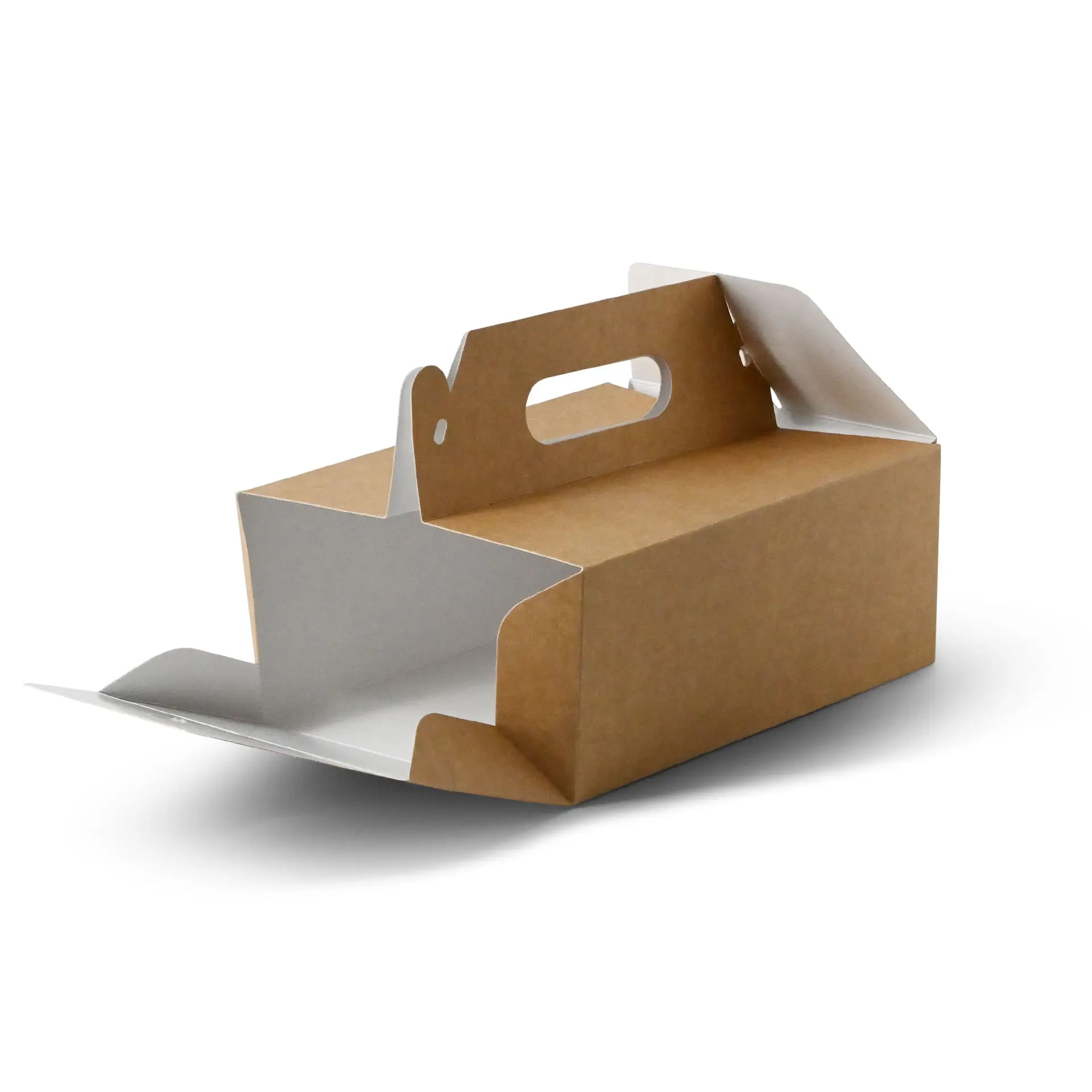 Cardboard pastry boxes with handle M, 21 x 17 x 9 cm, kraft, foldable