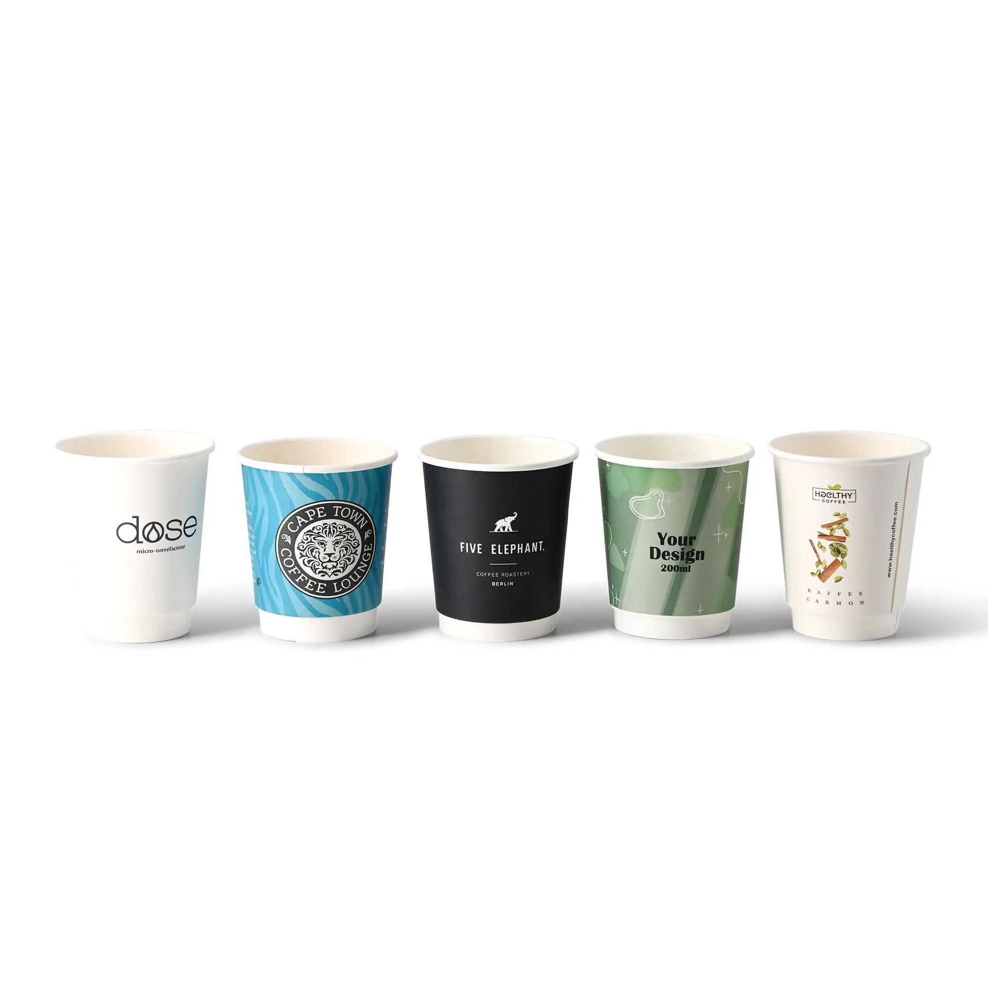 Custom Printed Paper Cups (Double-Walled) 200 ml / 8 oz, double-walled, white, glossy, PE coating