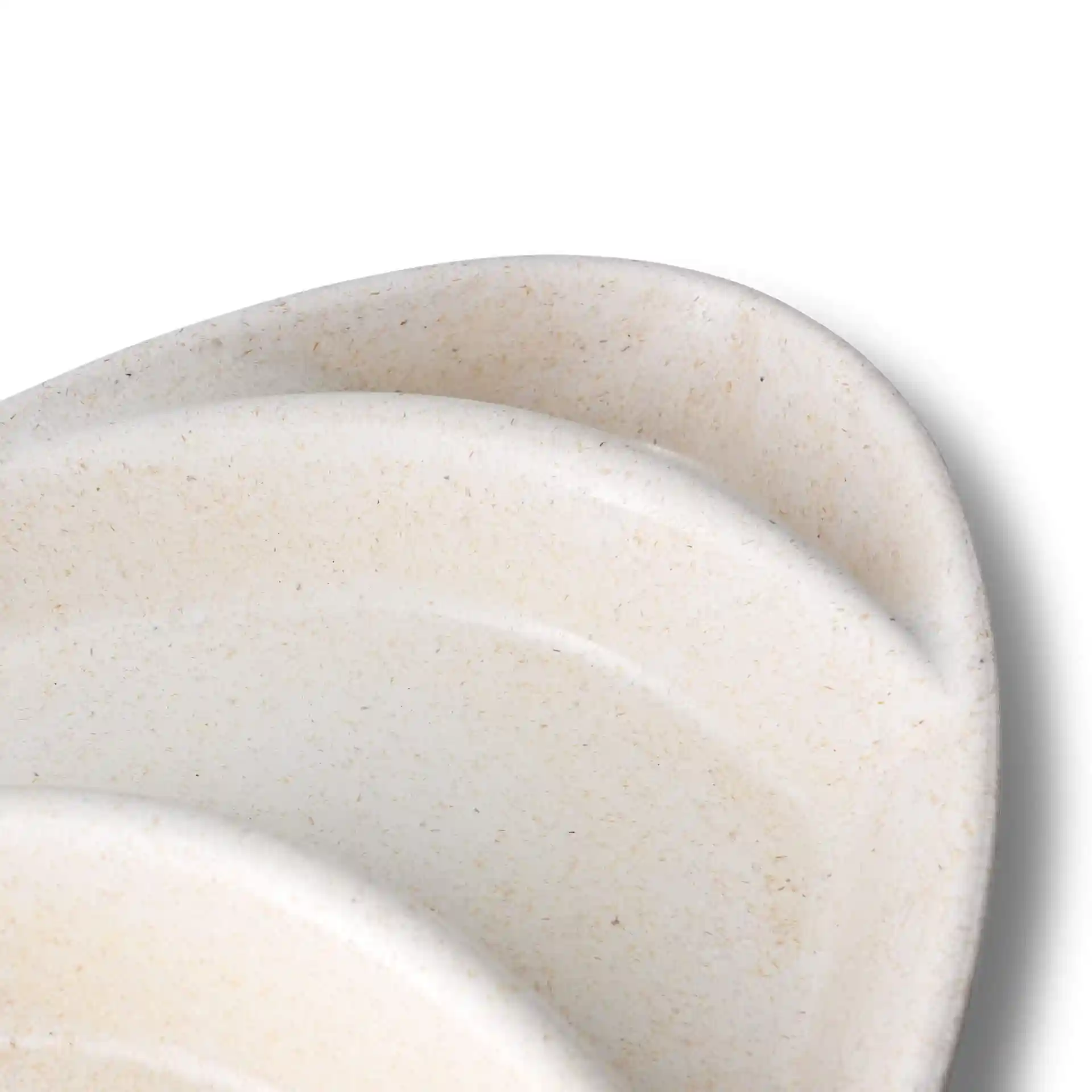 Reusable menu plate with three compartments in cream white, featuring a teardrop shape.