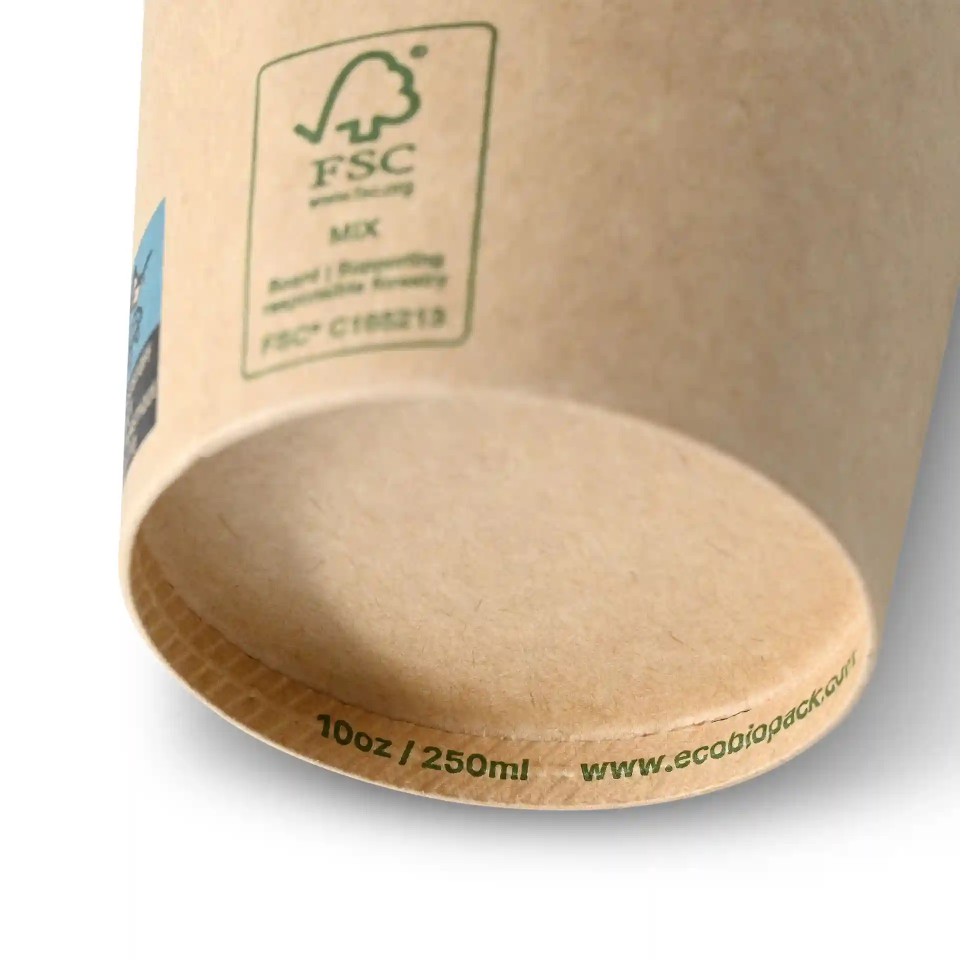 Brown paper cup with a diameter of 90 mm and a height of 100 mm, showing the interior and bottom details.