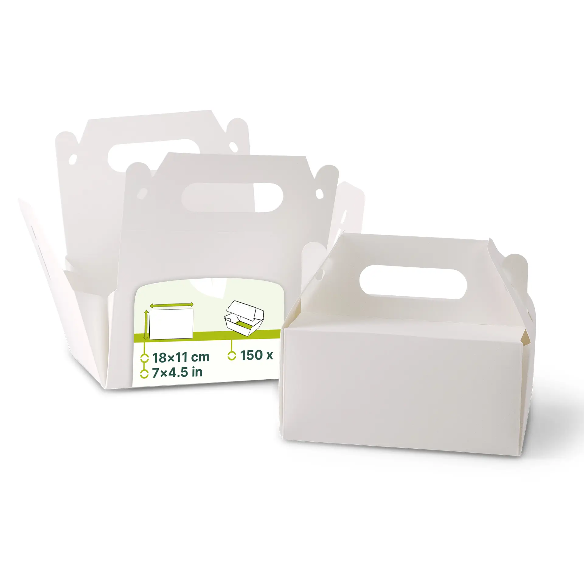 Cardboard pastry boxes with handle S, 18 x 11 x 9 cm, white, foldable