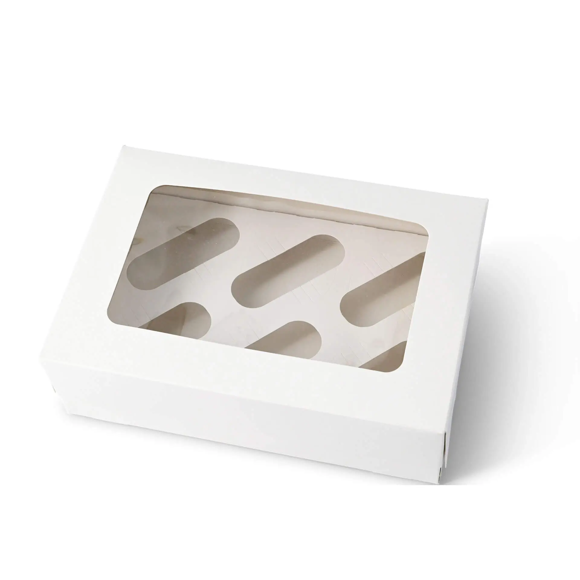 Cupcake boxes (6-pack), cellulose window, white