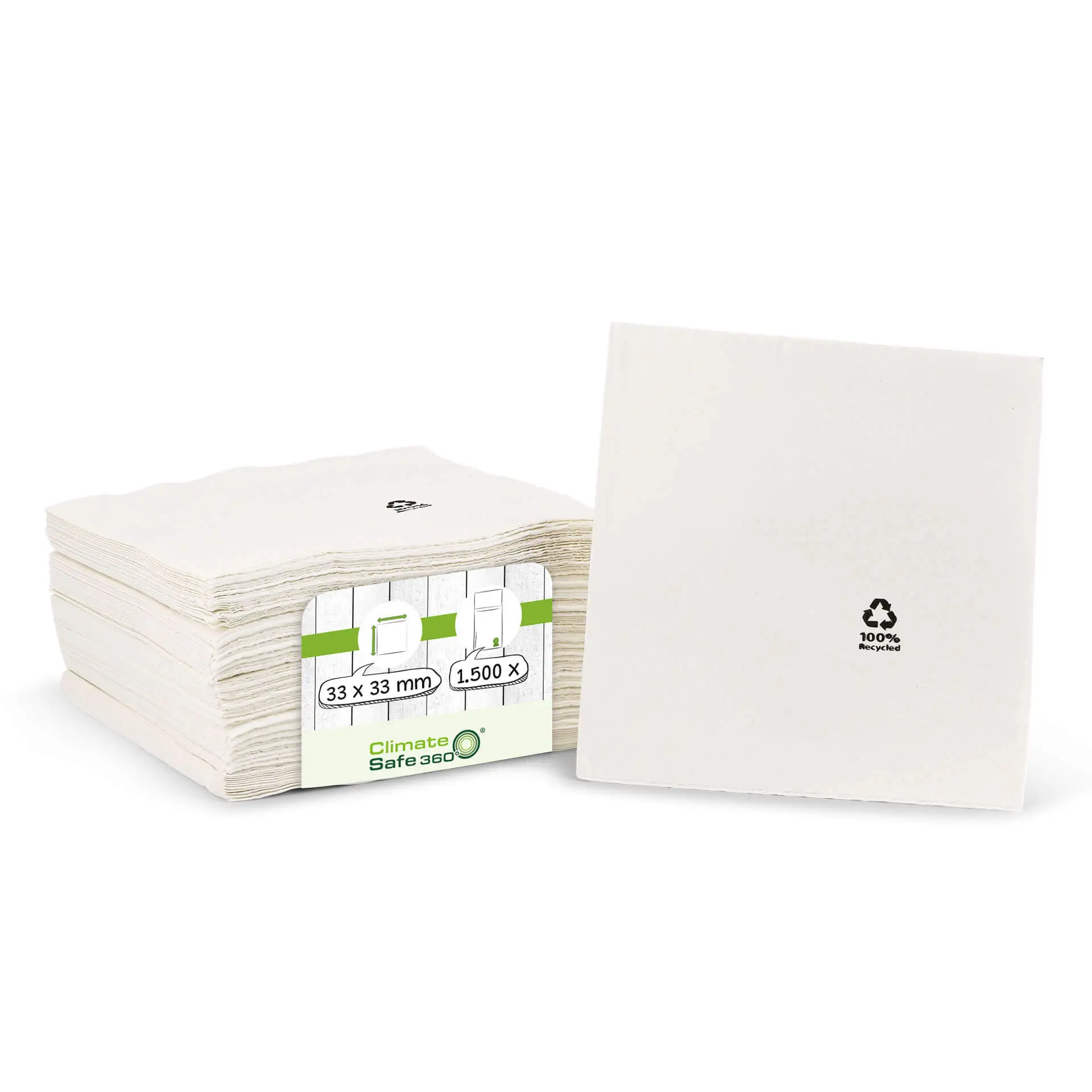 Recycled paper napkins 33 x 33 cm, 2-ply, 1/4 fold, white