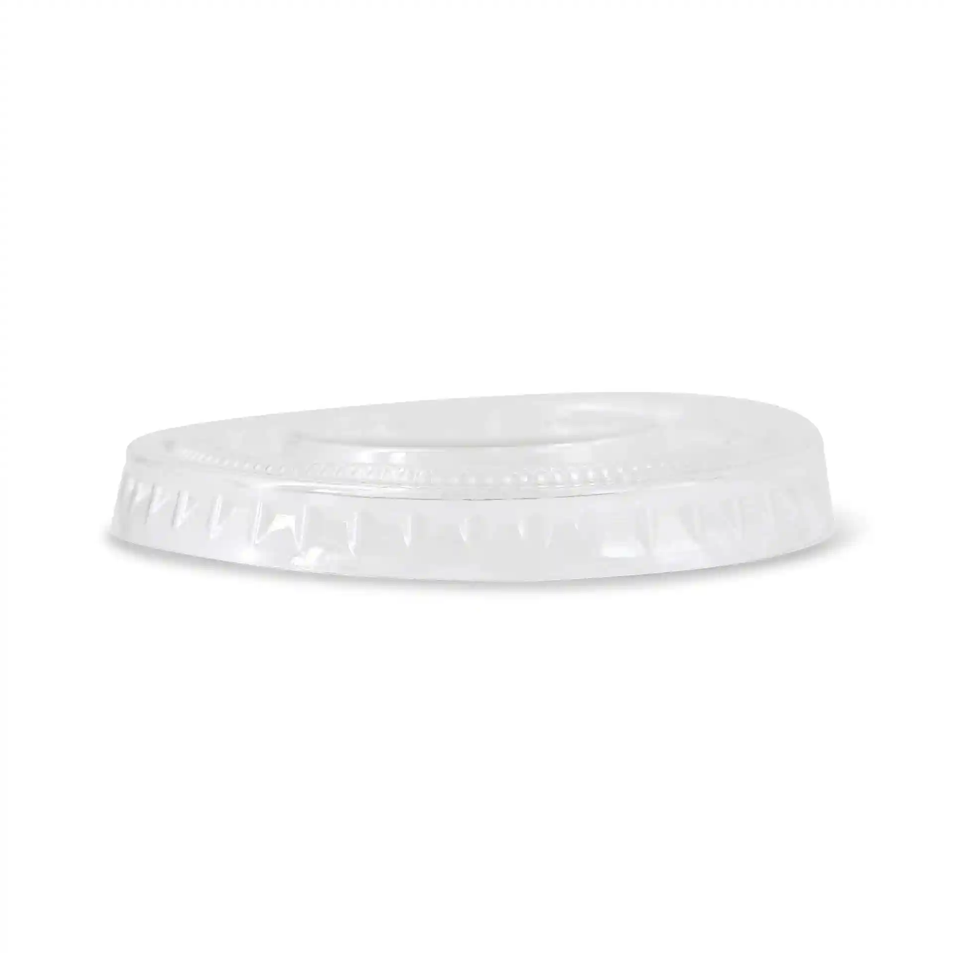 Transparent rPET lid with a diameter of 62 mm and a height of 7 mm, featuring a smooth edge.
