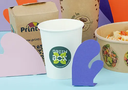 Custom printed label on a kraft paper container lid, showcasing a colorful design with the word "Logo."