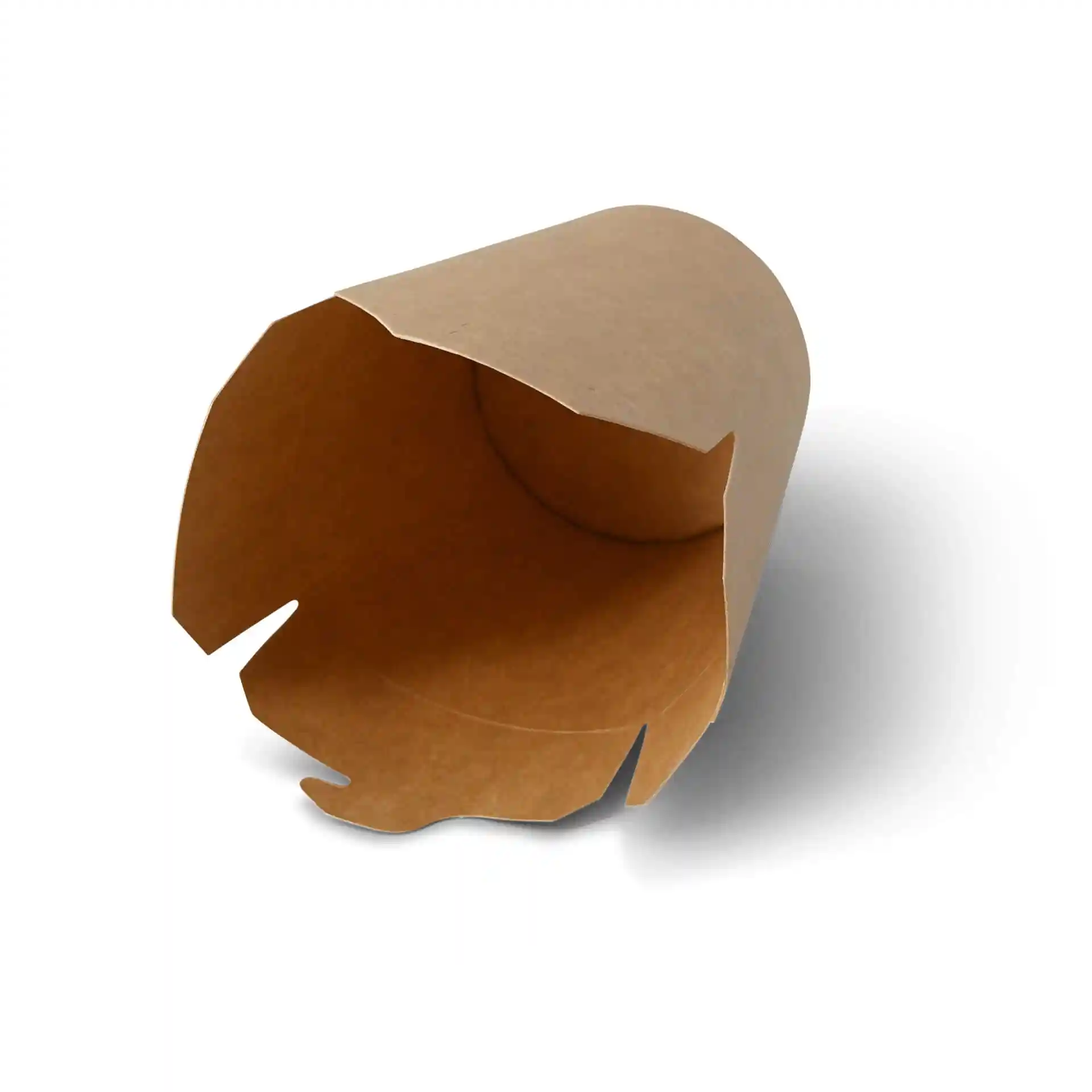 Brown cardboard noodle box with an open top, showing the interior and flared edges.