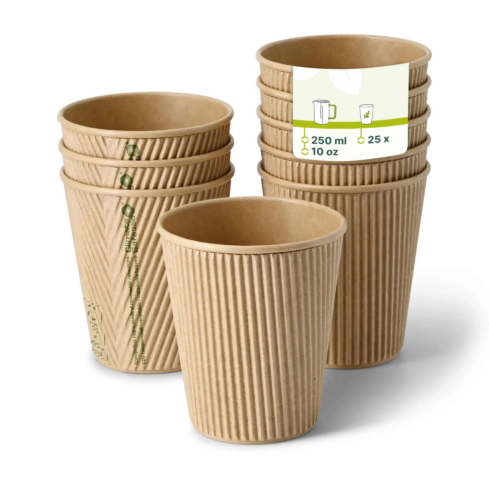 10 oz Takeaway coffee cups / Ripple cups, Ø 90 mm, kraft dhd048471-riffelbecher-kaffee-to-go-becher-250-ml-10-oz-90-mm-braun