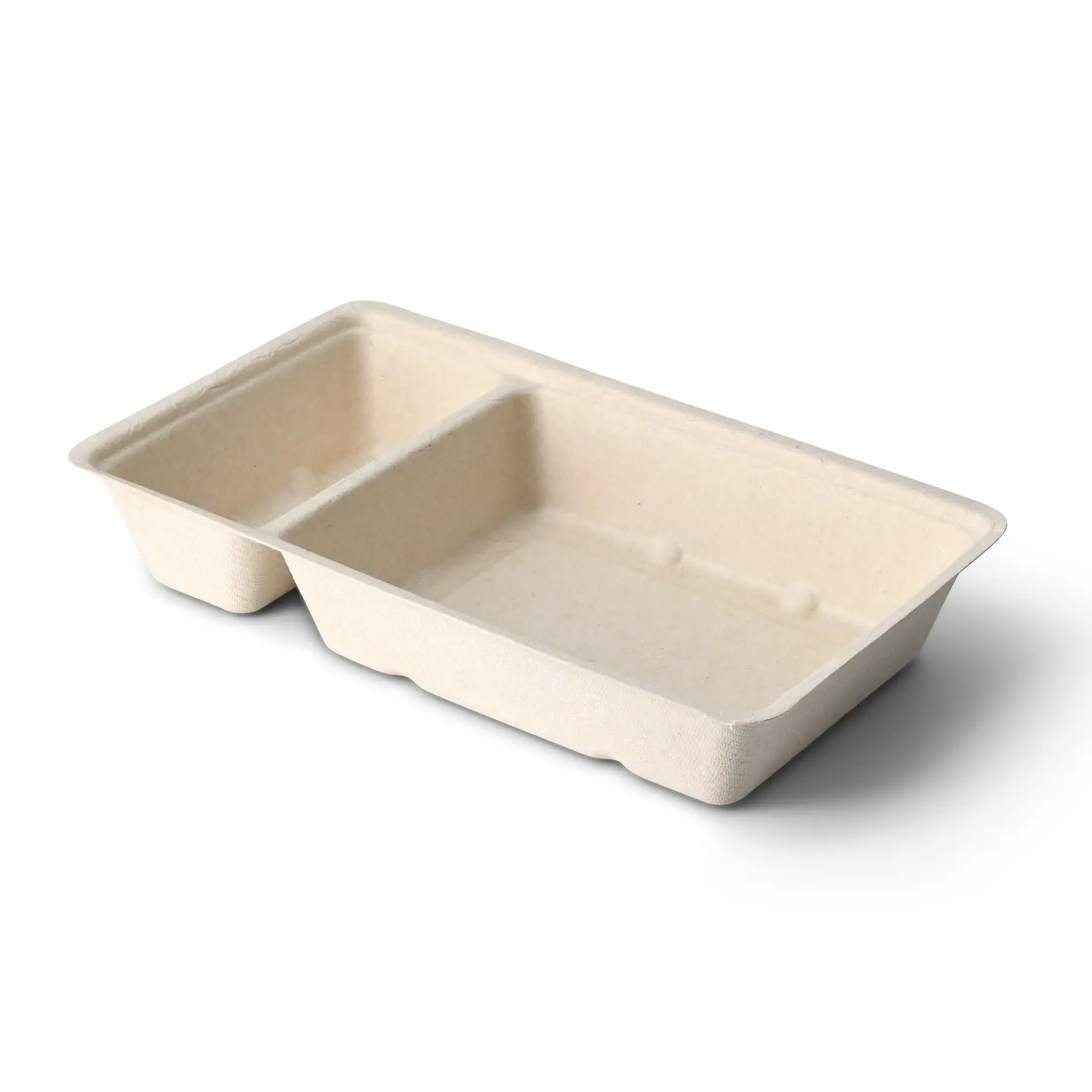 Bagasse chip tray, 2 compartments, 12 x 20 x 3.5 cm