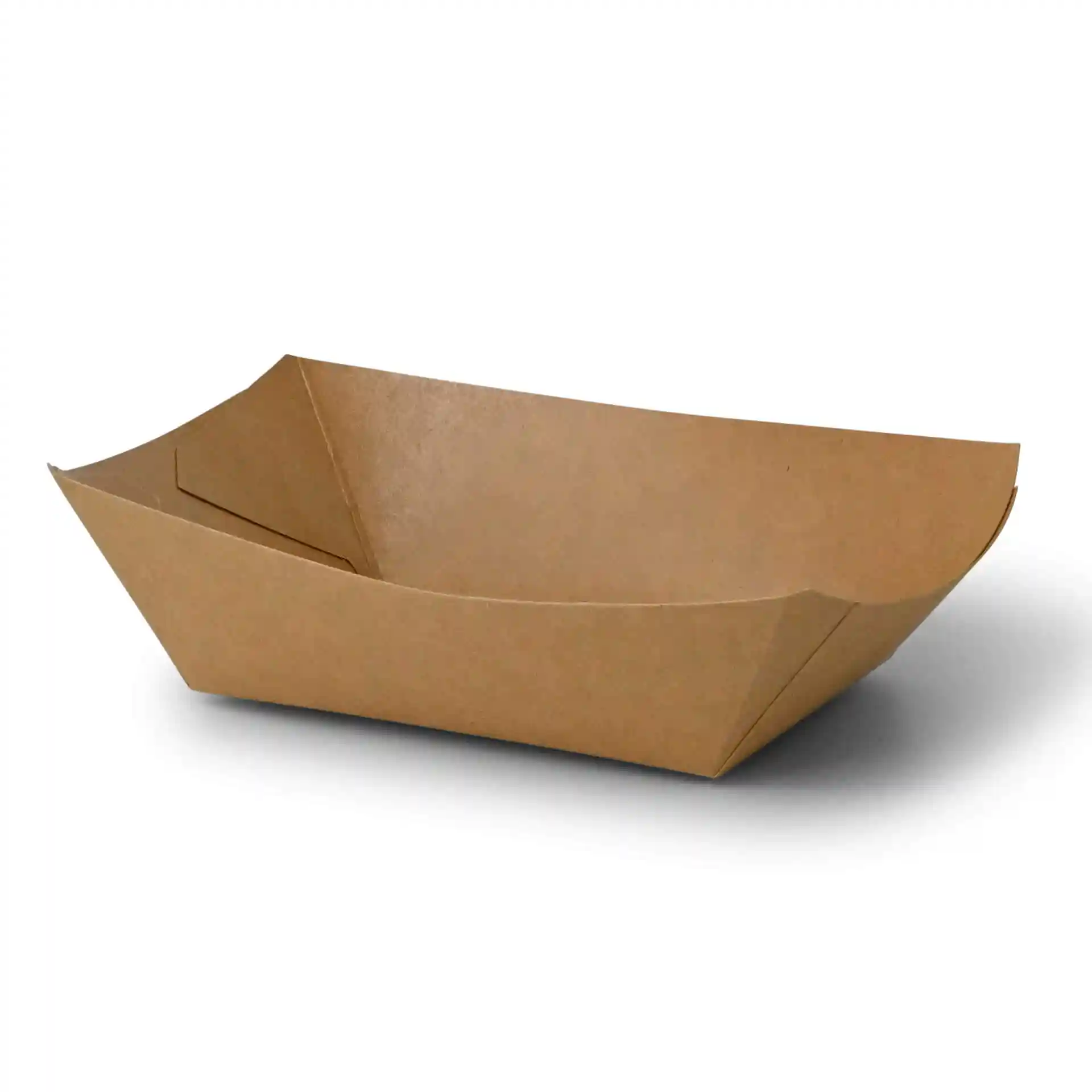 Brown cardboard snack tray with dimensions 17 x 12 x 4 cm, featuring a shallow, open design.