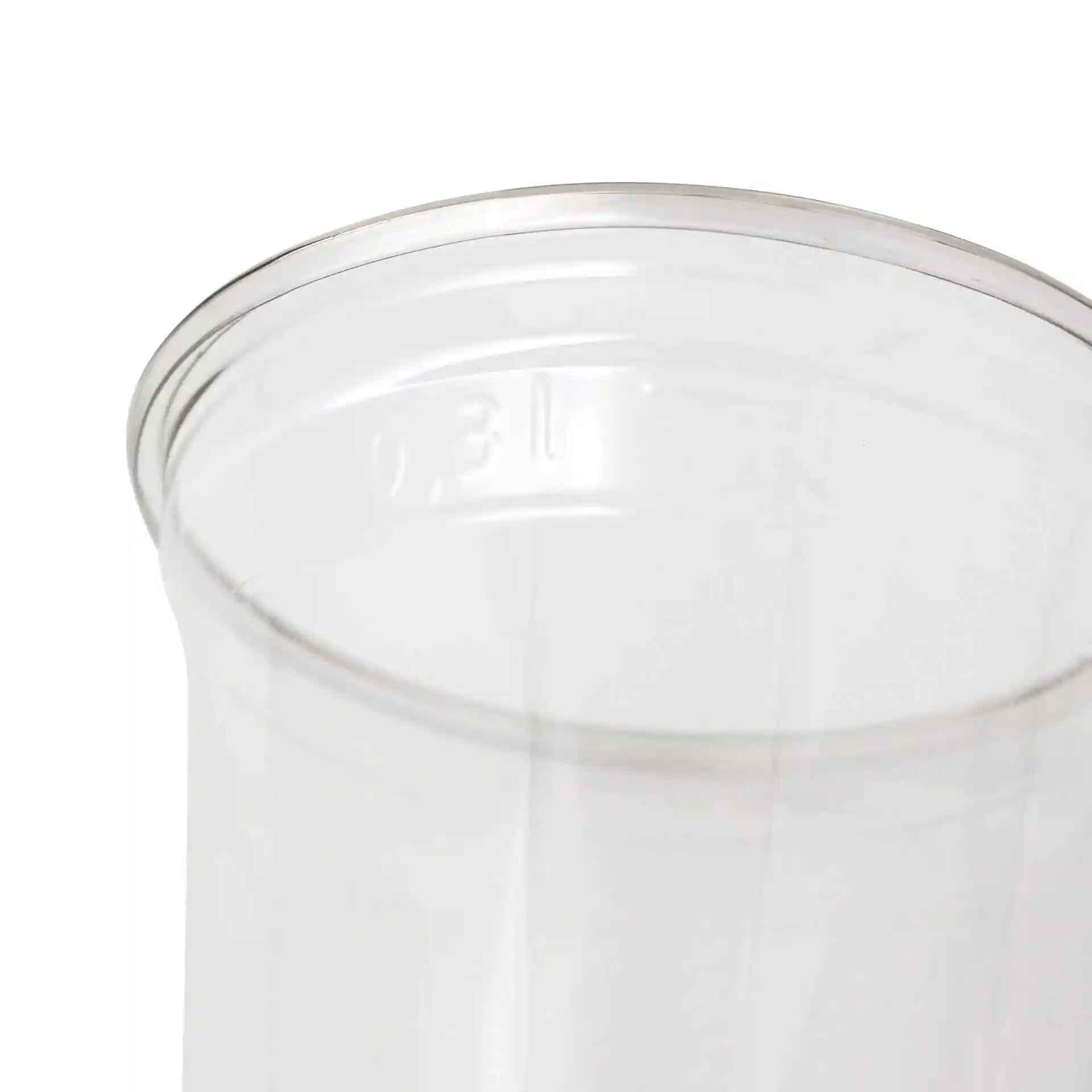 Clear 12 oz rPET cup with a smooth rim, showing the top edge and inner surface.