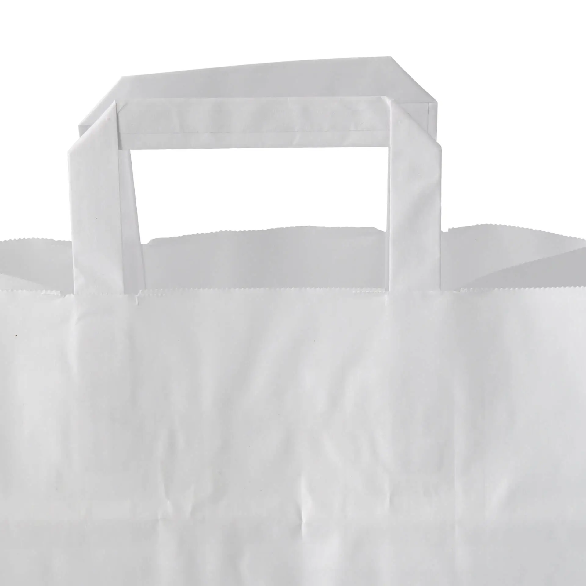 White kraft paper carrier bag with handles, size L, 26 x 17 x 25 cm, durable and biodegradable.