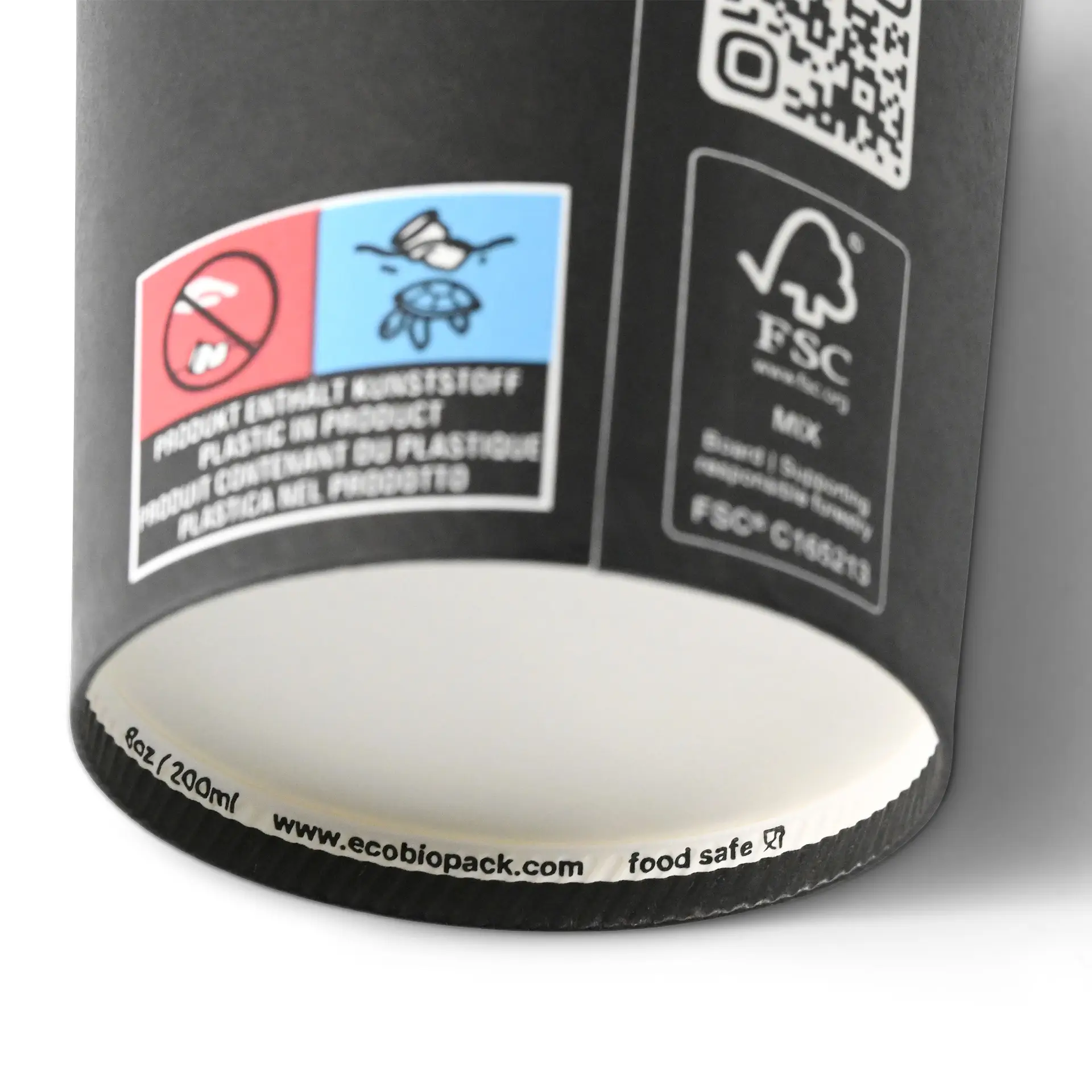 Paper cup 200 ml / 8 oz, Ø 80 mm, single wall, black, PLA-coated