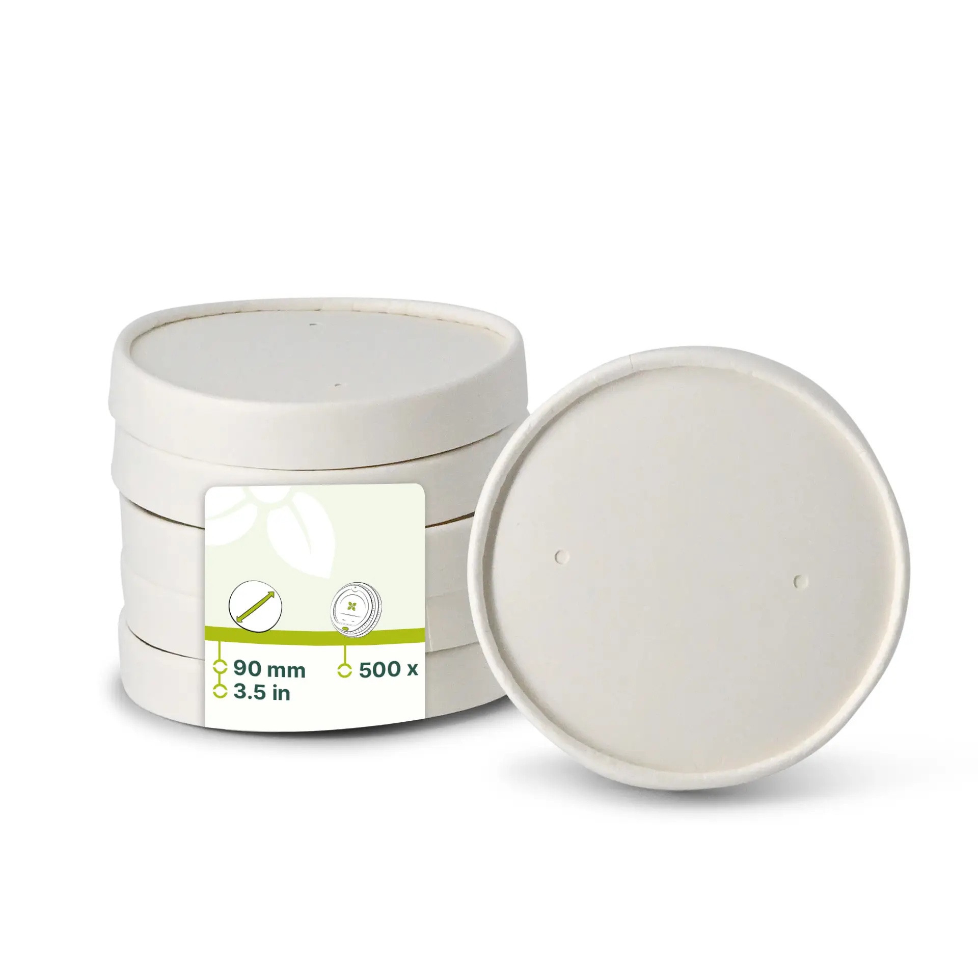 Cardboard membrane lids Ø (coated) 90 mm, white (for soup containers) Cardboard membrane lids Ø (coated) 90 mm, white (for soup containers)