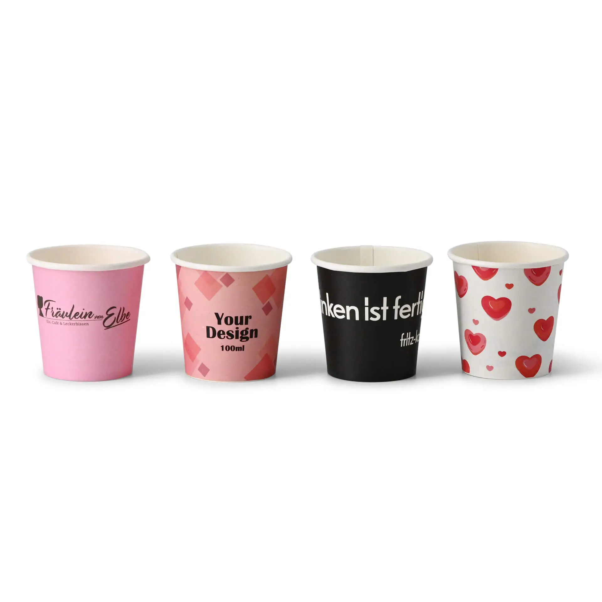 Paper cups with logo (single-wall), 100 ml / 4 oz, white, PE coated