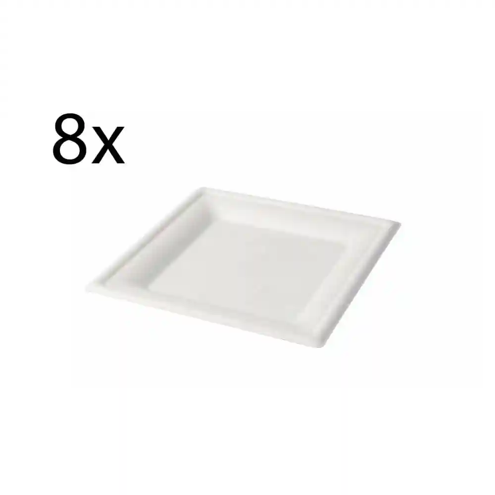 White rectangular plate with raised edges, shown at an angle, with the number '8' in the corner.