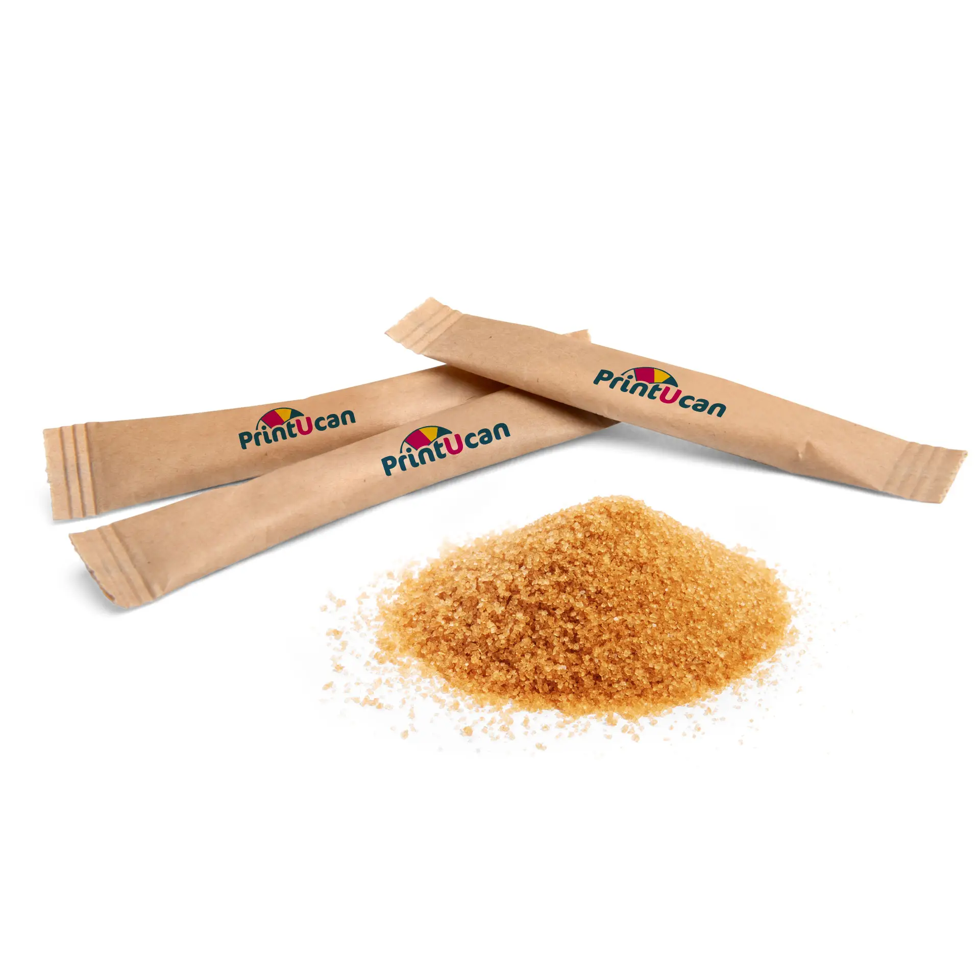 Sugar sticks with logo, brown organic cane sugar