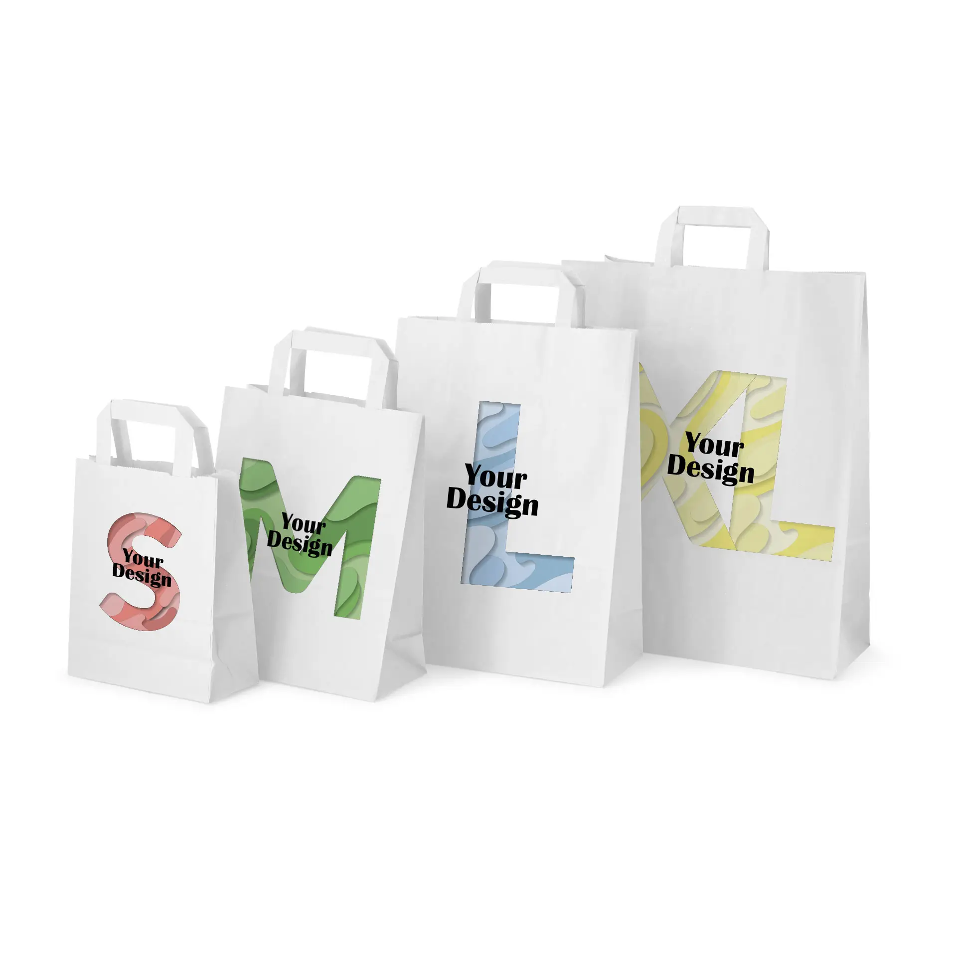 Print paper carrier bags, white, L - 26 x 12 x 35 cm