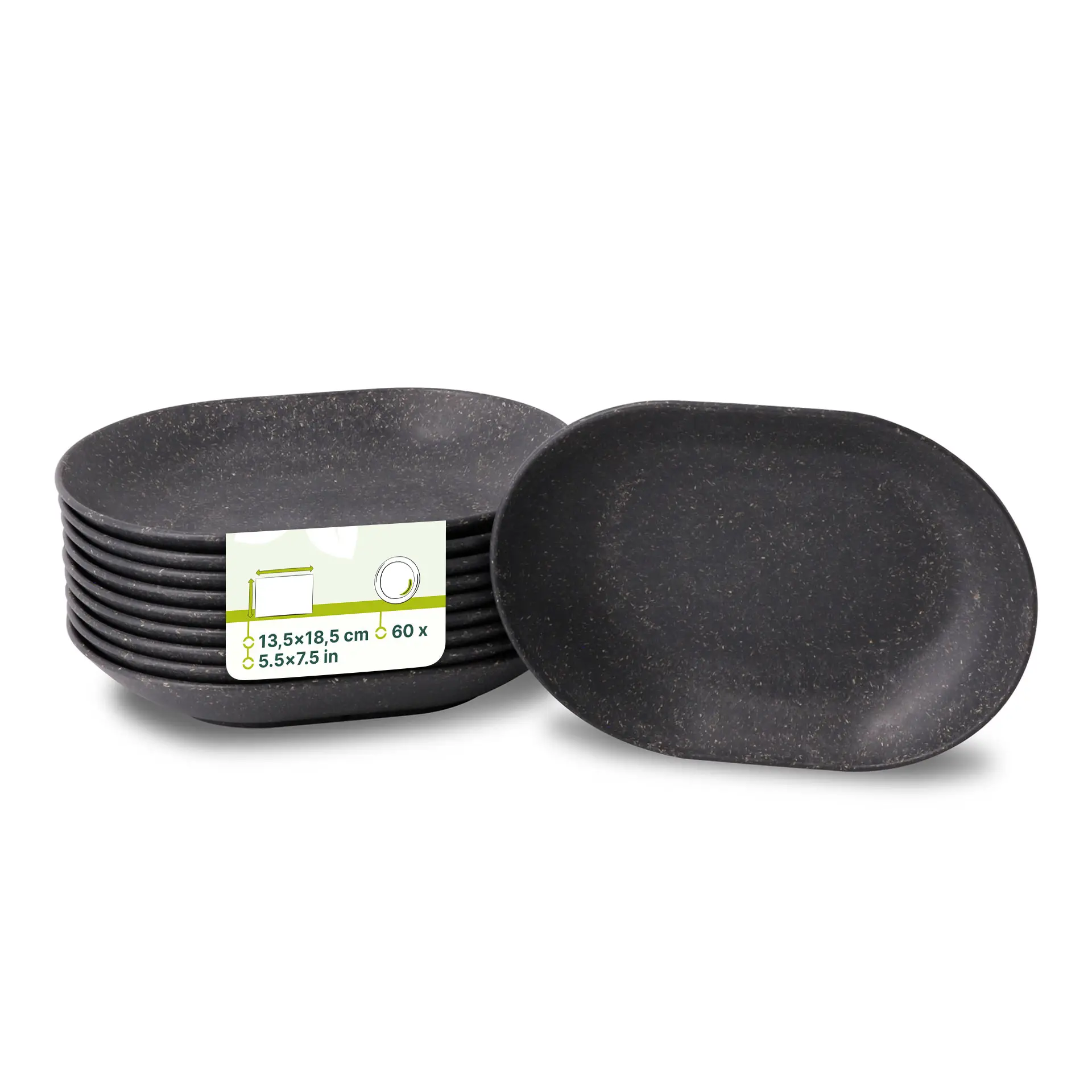 Reusable snack bowls "merways Plate" 13.5 x 18.4 x 3 cm, oval, pepper / grey Reusable snack bowls "merways Plate" 13.5 x 18.4 x 3 cm, oval, pepper / grey