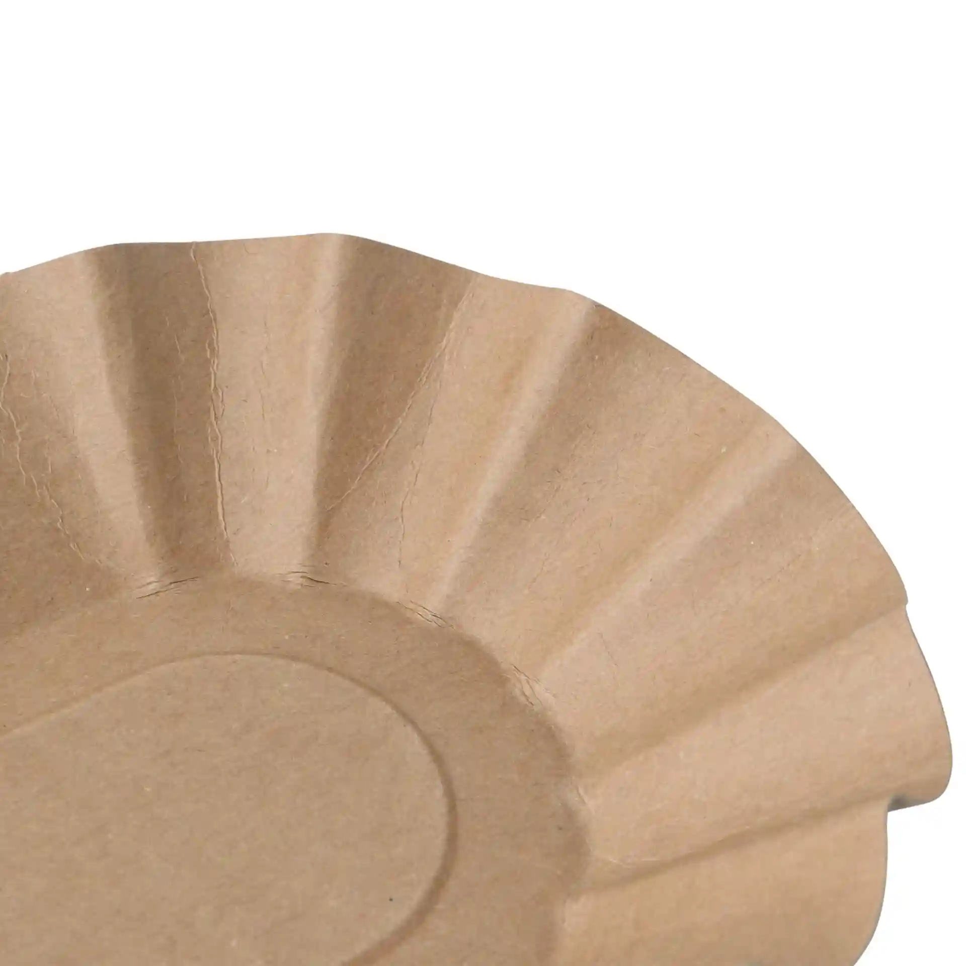 Brown oval paper food tray with fluted edges, measuring 19.5 x 11 x 3 cm, made of cardboard.