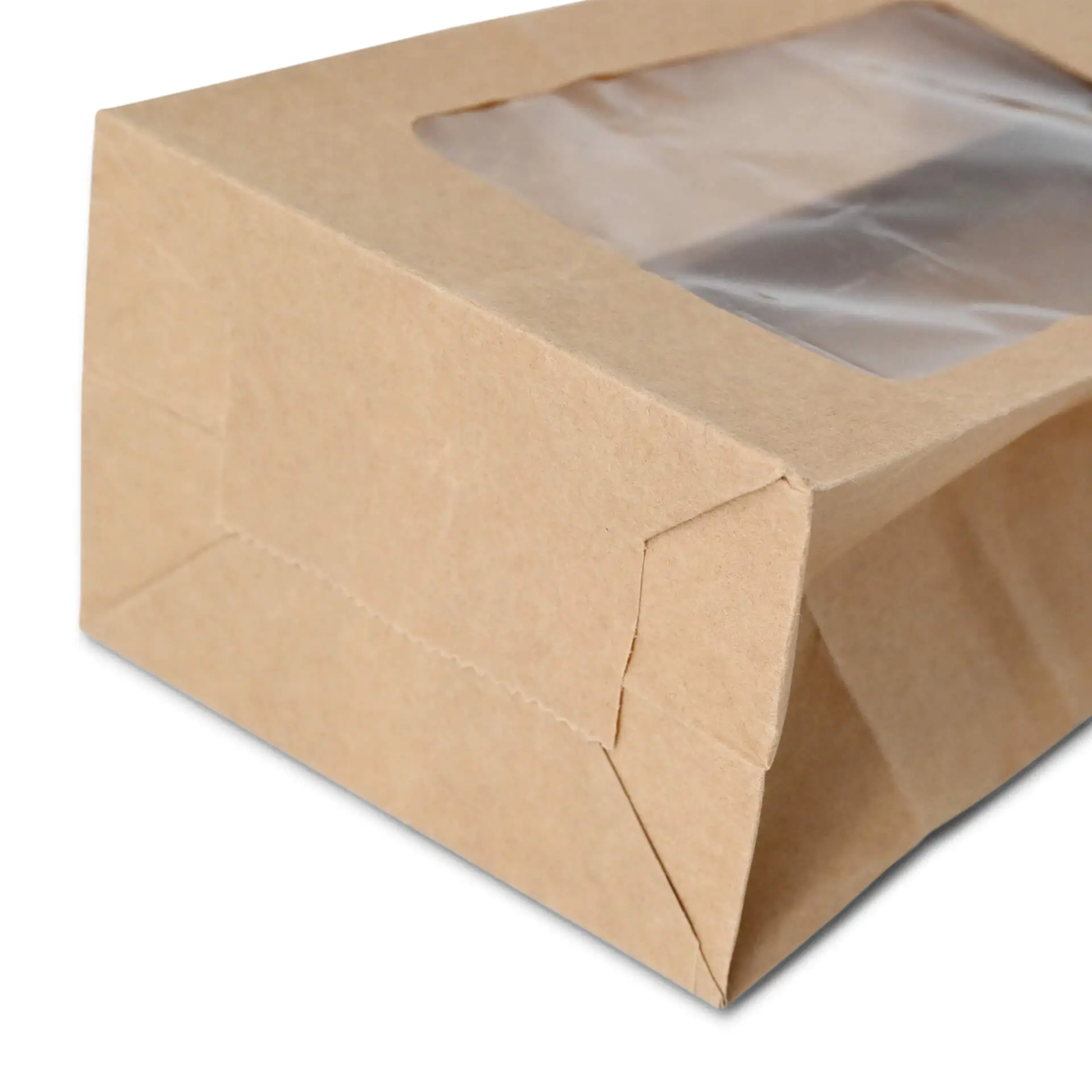 Block bottom-bags with PLA-window S, 9 x 6 x 19,5 cm, brown, kraft paper Block bottom-bags with PLA-window S, 9 x 6 x 19,5 cm, brown, kraft paper