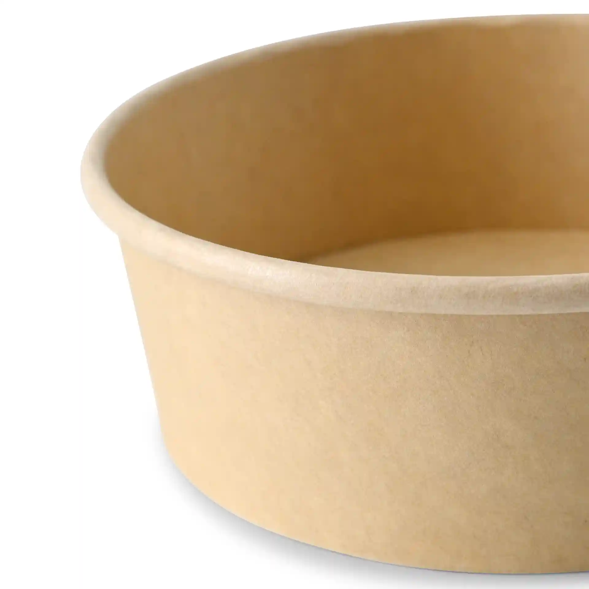 Brown cardboard bowl with a round shape and a diameter of 150 mm, shown from an angled perspective.