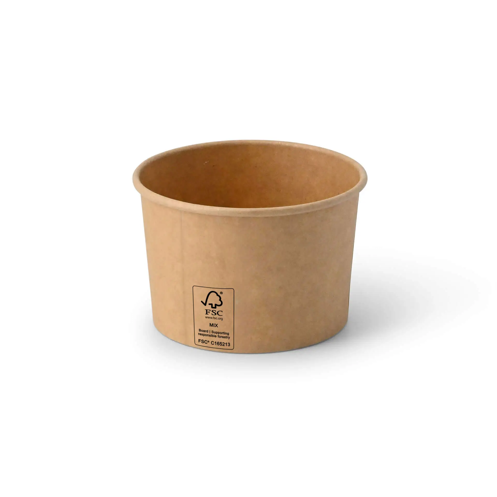 Brown cardboard ice cream cup with a round shape, 8 oz capacity, and a diameter of 92 mm.